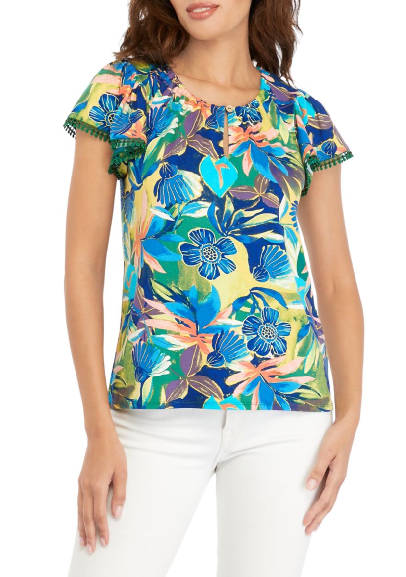 Womens Flutter Sleeve Printed Top 