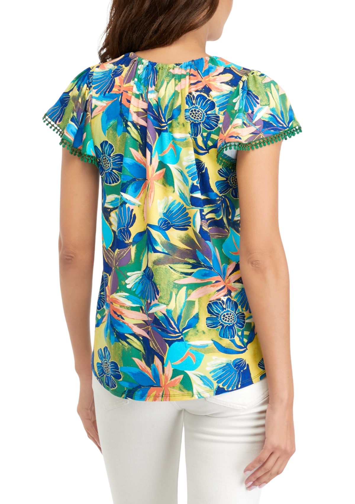 Womens Flutter Sleeve Printed Top 