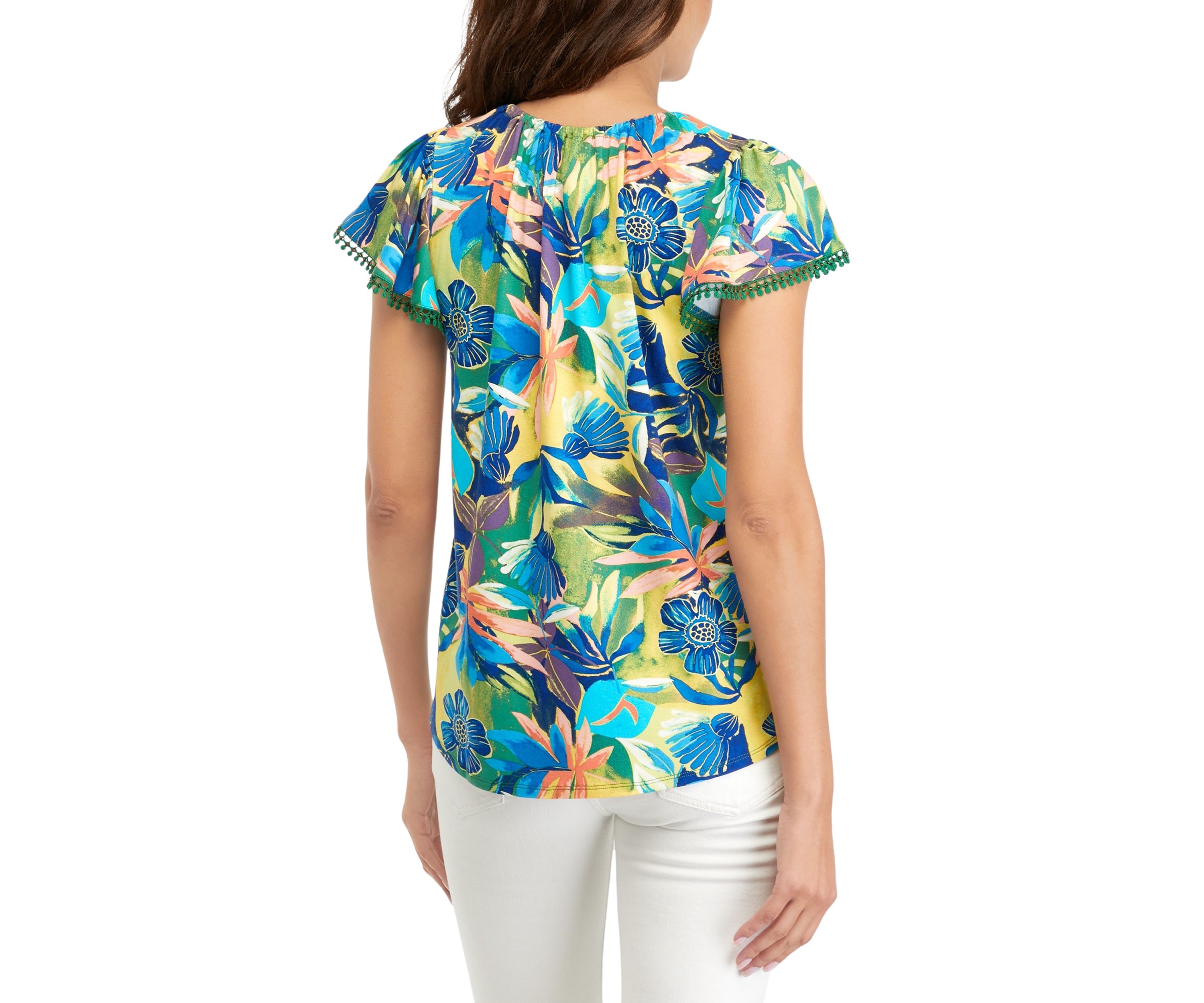 Womens Flutter Sleeve Printed Top 