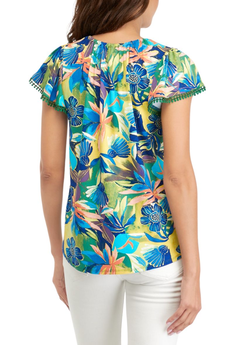 Womens Flutter Sleeve Printed Top 