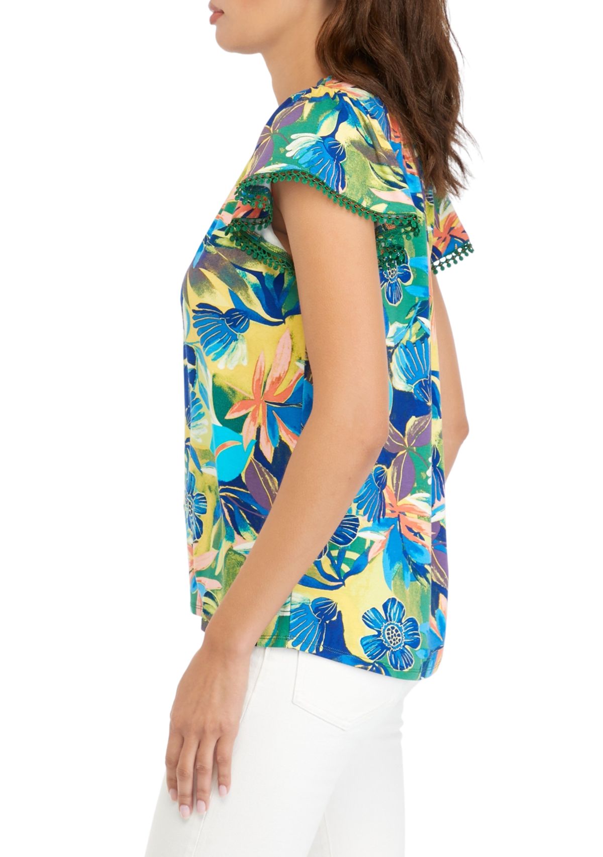 Womens Flutter Sleeve Printed Top 