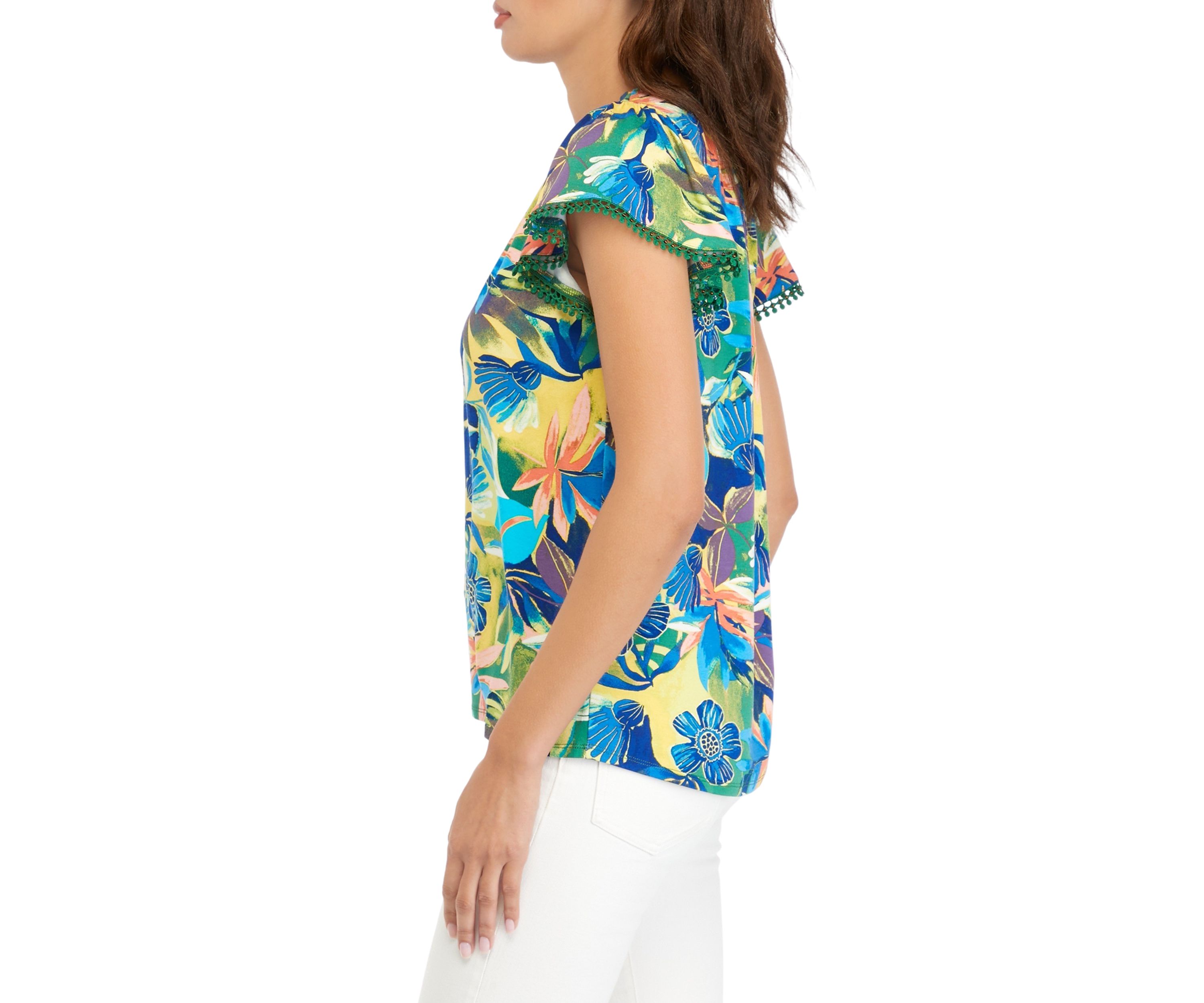 Womens Flutter Sleeve Printed Top 