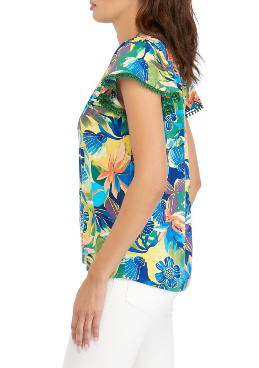 Womens Flutter Sleeve Printed Top 