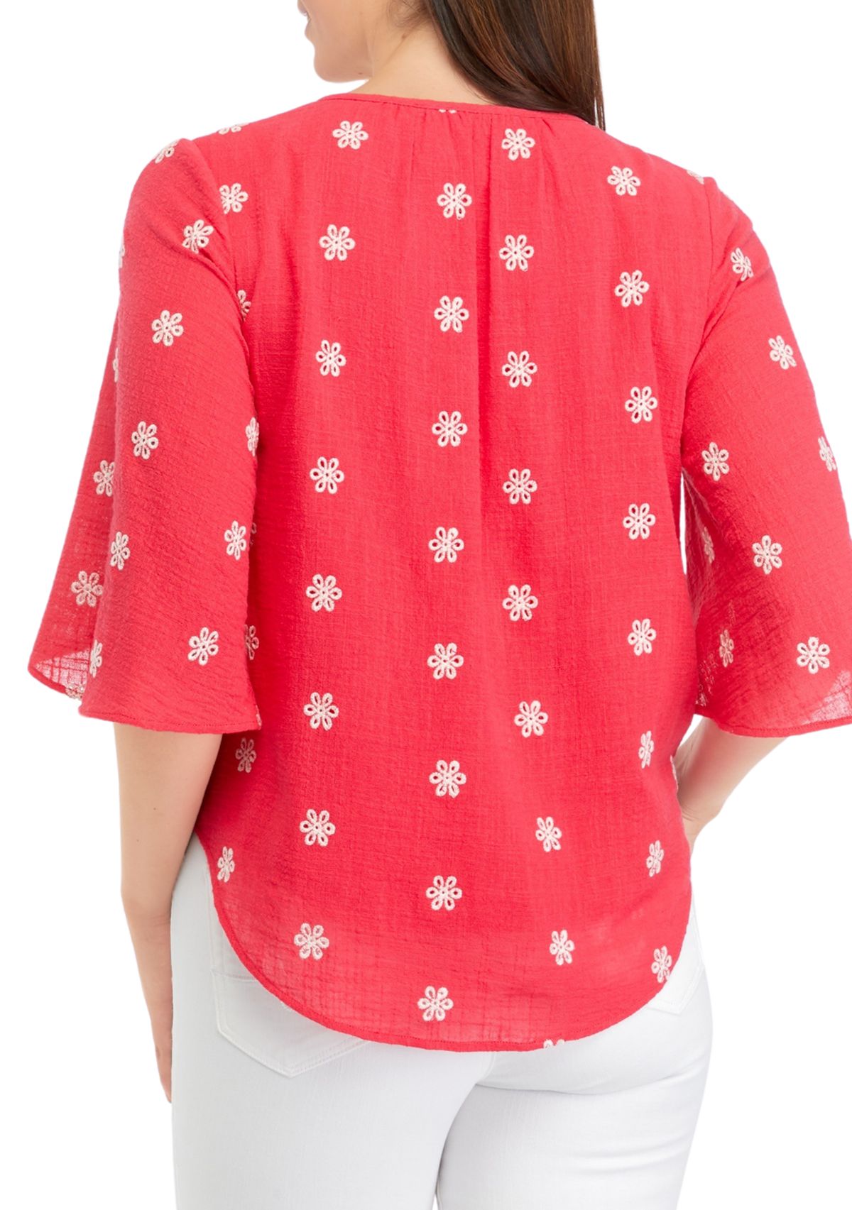 Womens Petal Sleeve Tie Neck Top