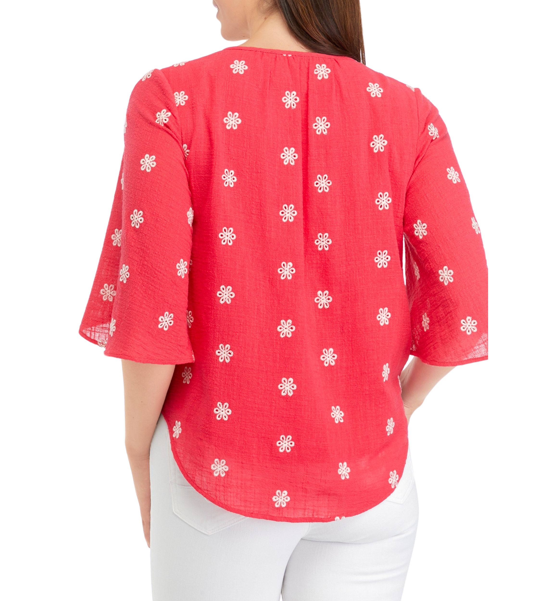 Womens Petal Sleeve Tie Neck Top