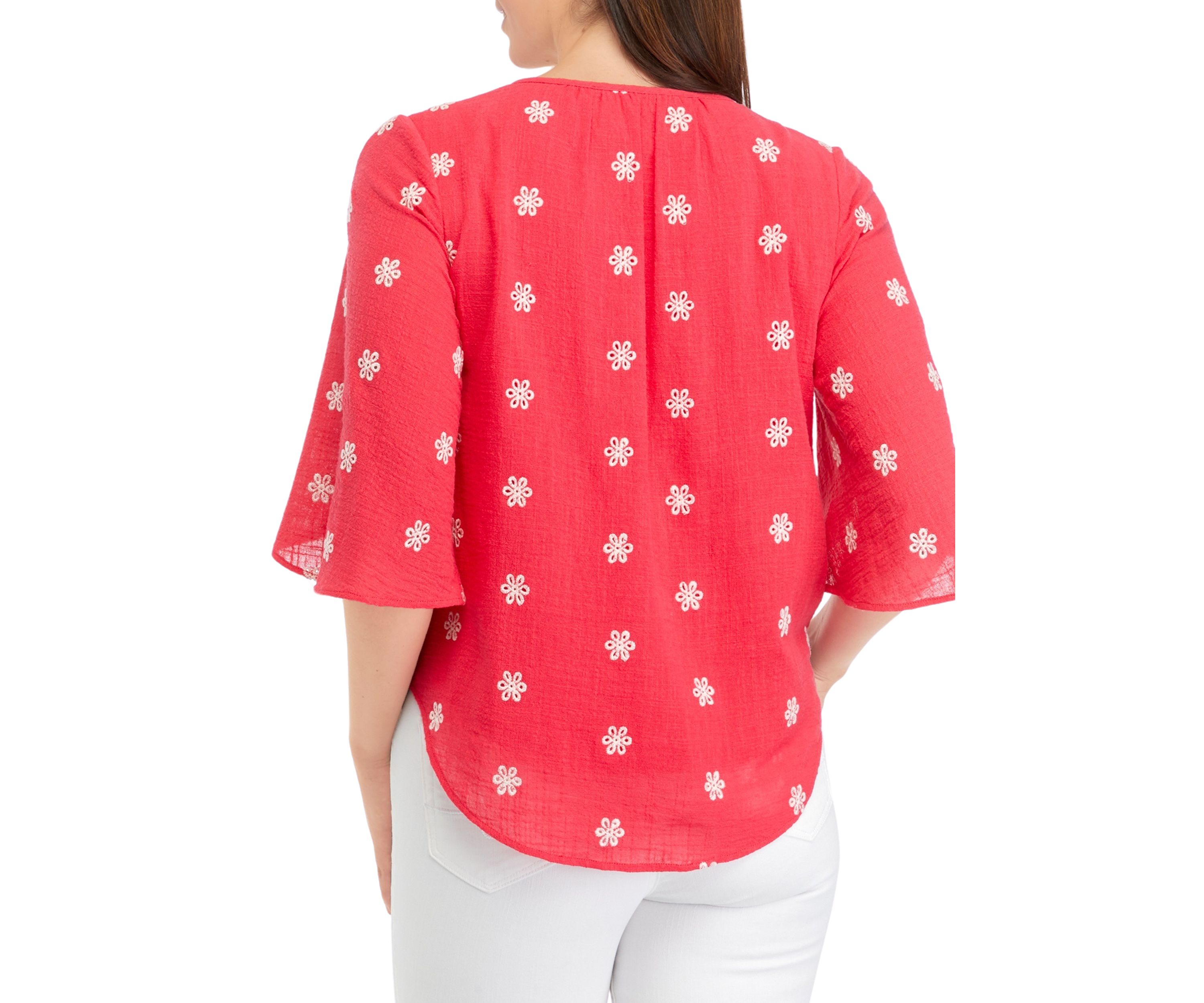 Womens Petal Sleeve Tie Neck Top