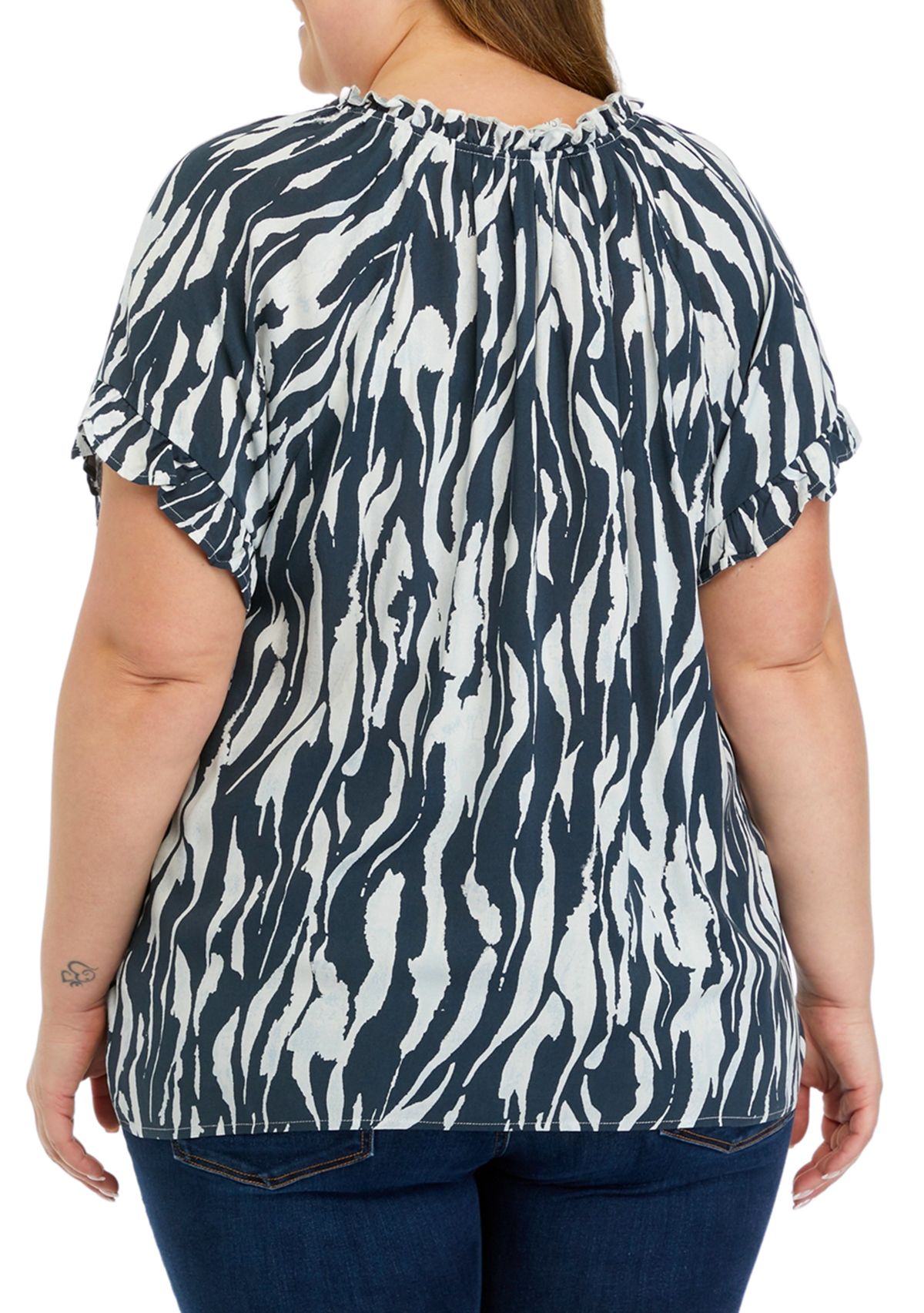 Plus Size Raglan Sleeve Animal Print Woven Top