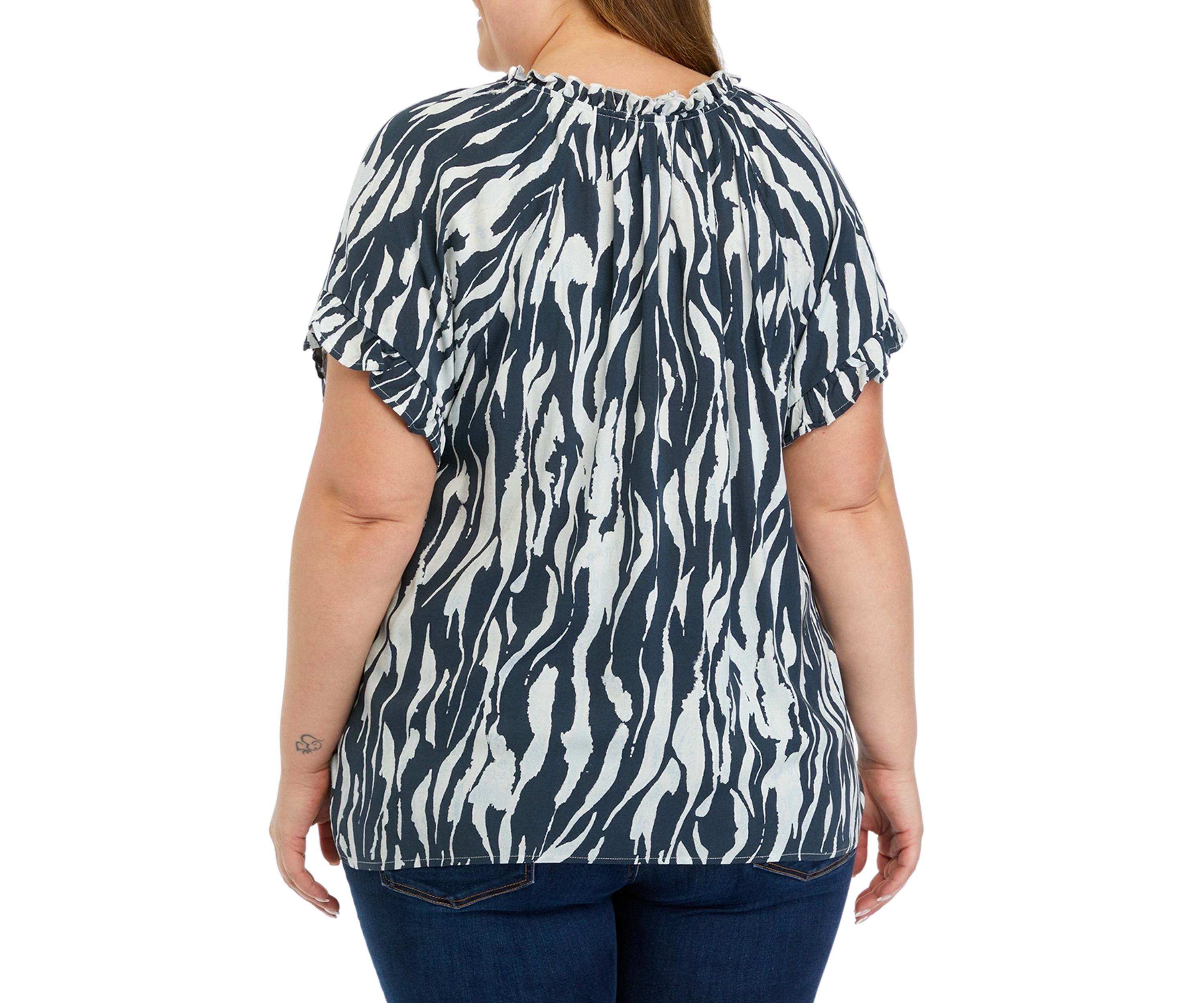 Plus Size Raglan Sleeve Animal Print Woven Top