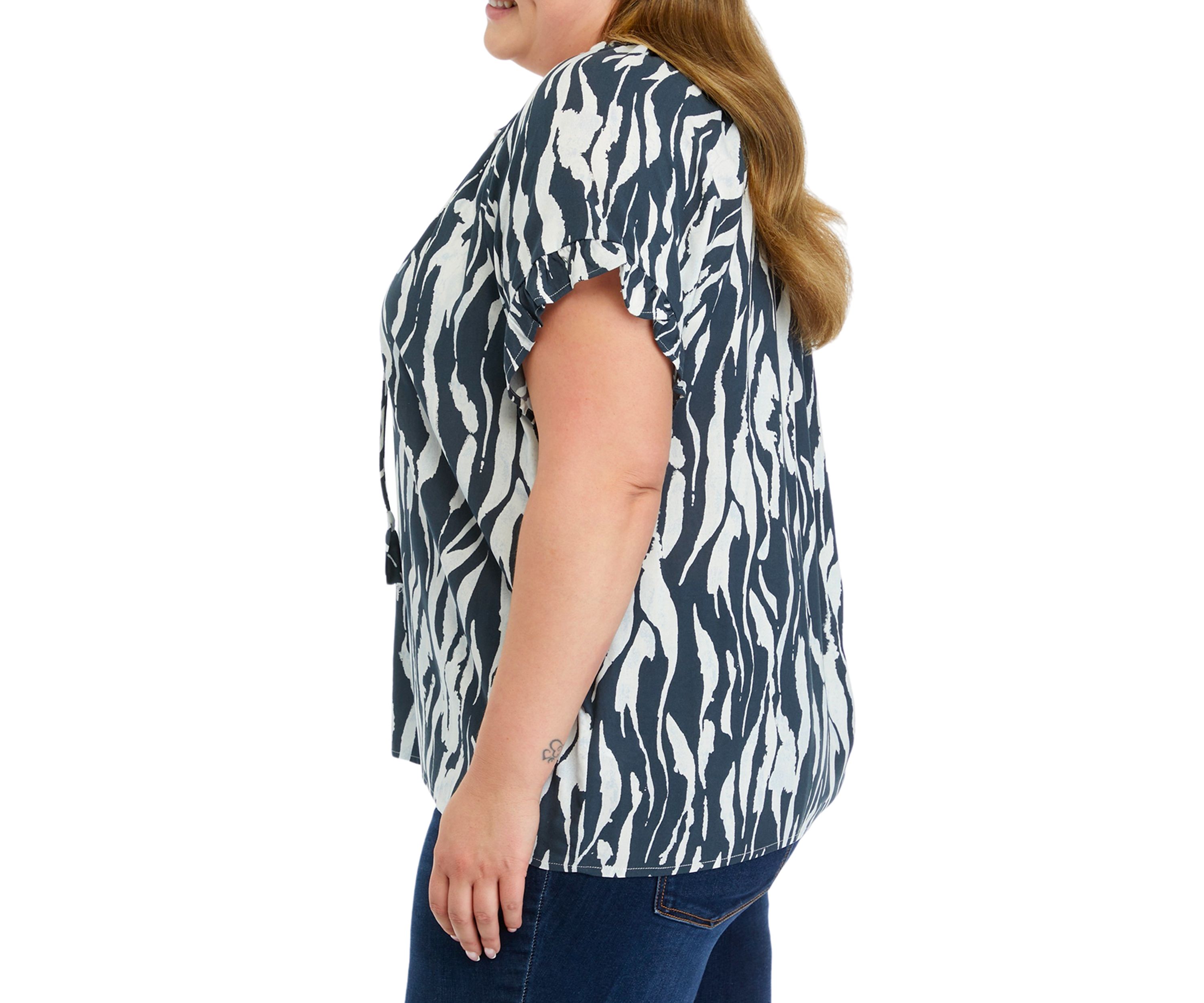 Plus Size Raglan Sleeve Animal Print Woven Top