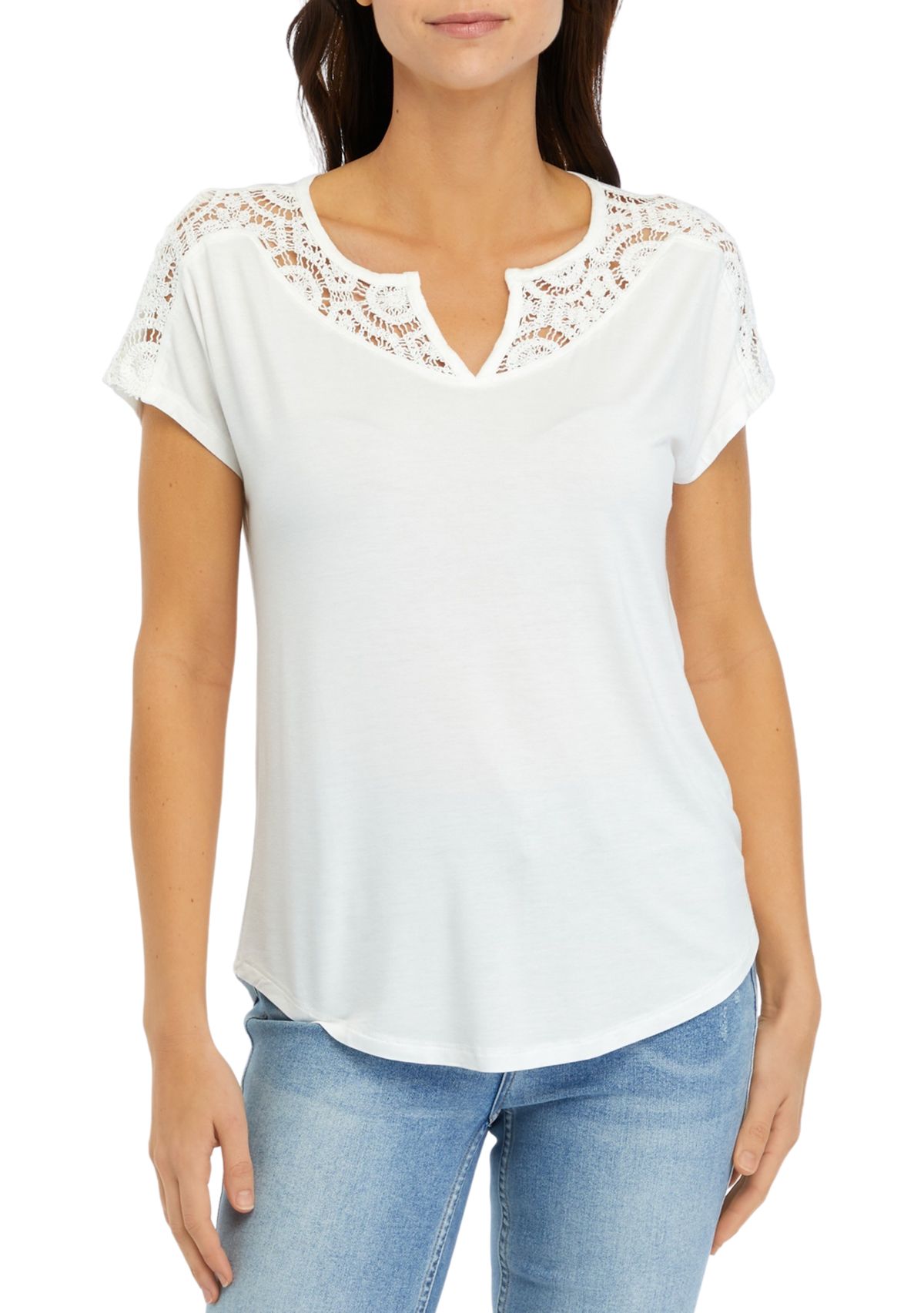 Womens Short Sleeve Crochet Mix T-Shirt