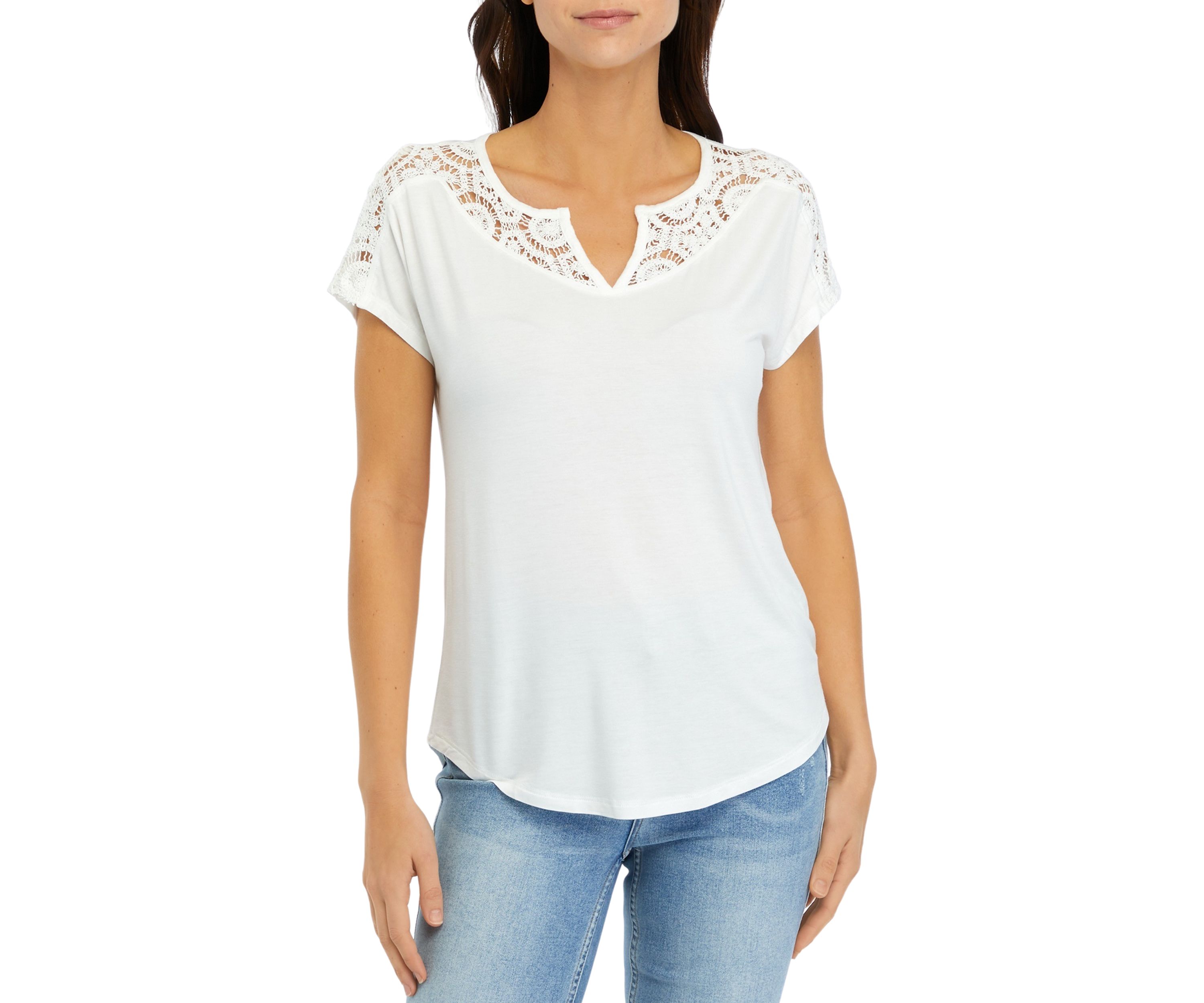 Womens Short Sleeve Crochet Mix T-Shirt