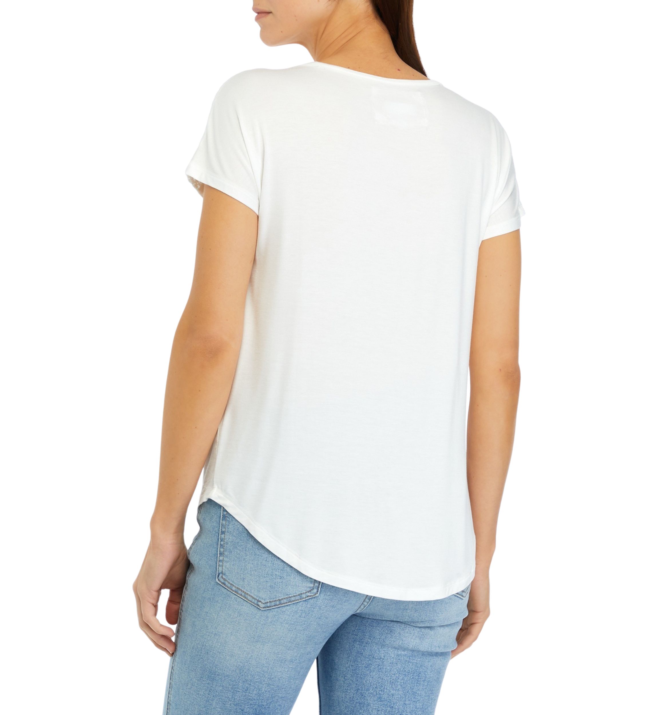 Womens Short Sleeve Crochet Mix T-Shirt