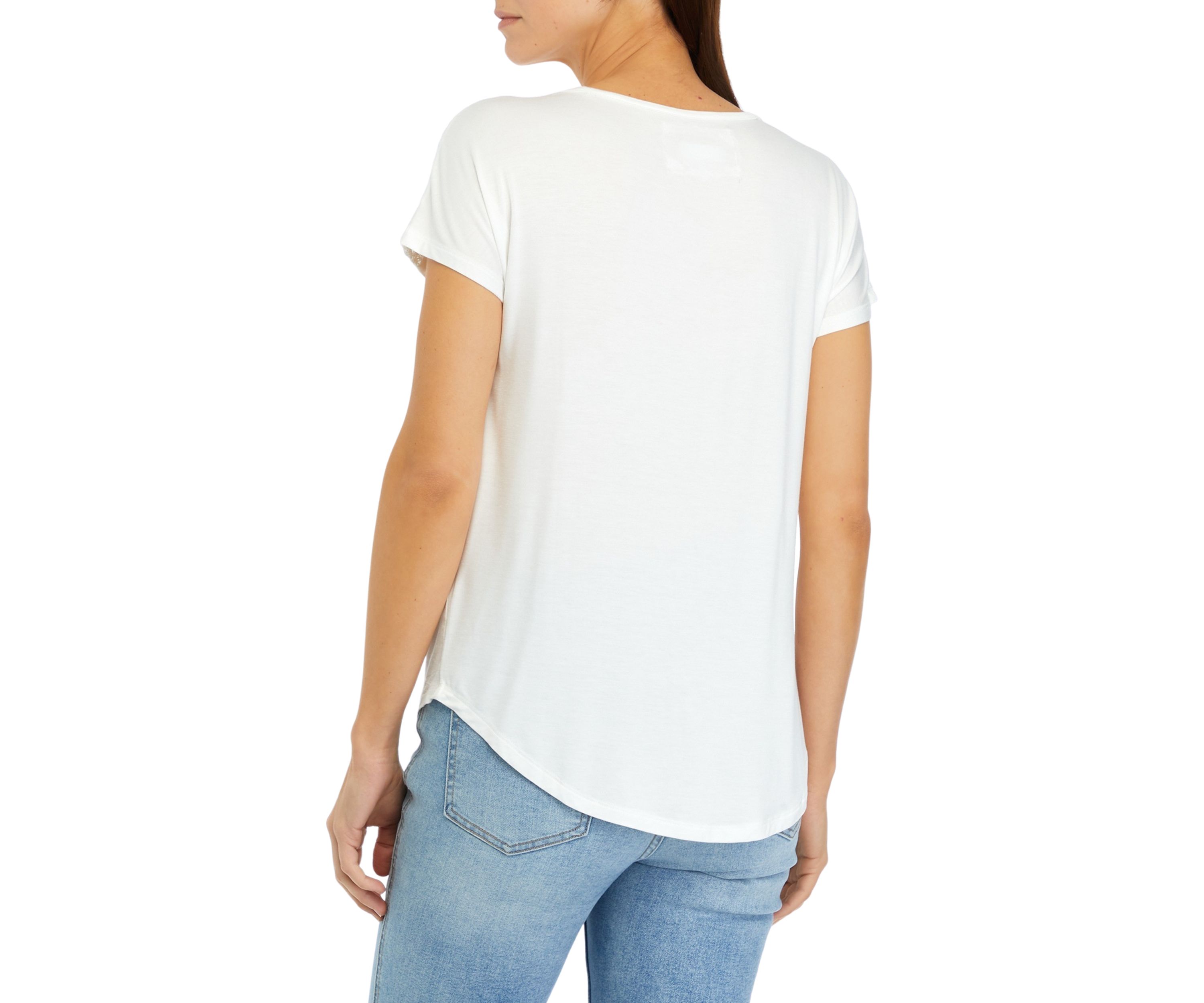 Womens Short Sleeve Crochet Mix T-Shirt