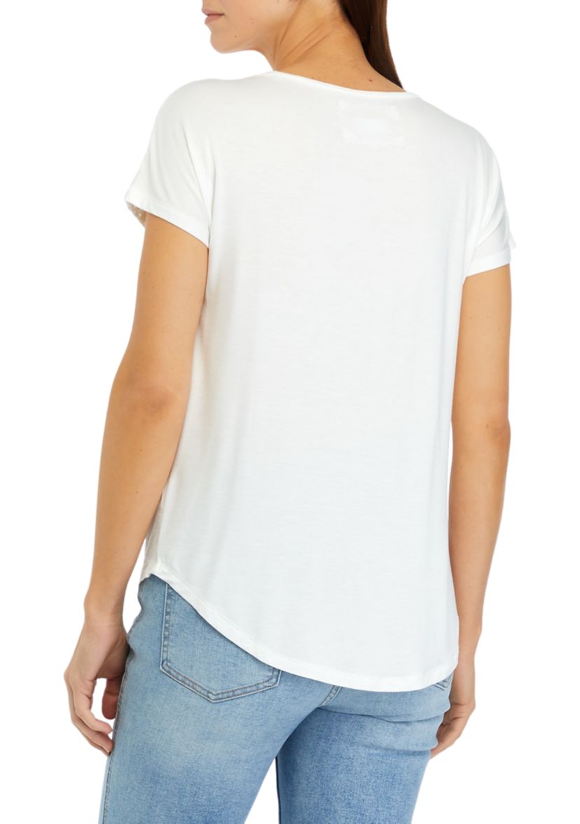 Womens Short Sleeve Crochet Mix T-Shirt
