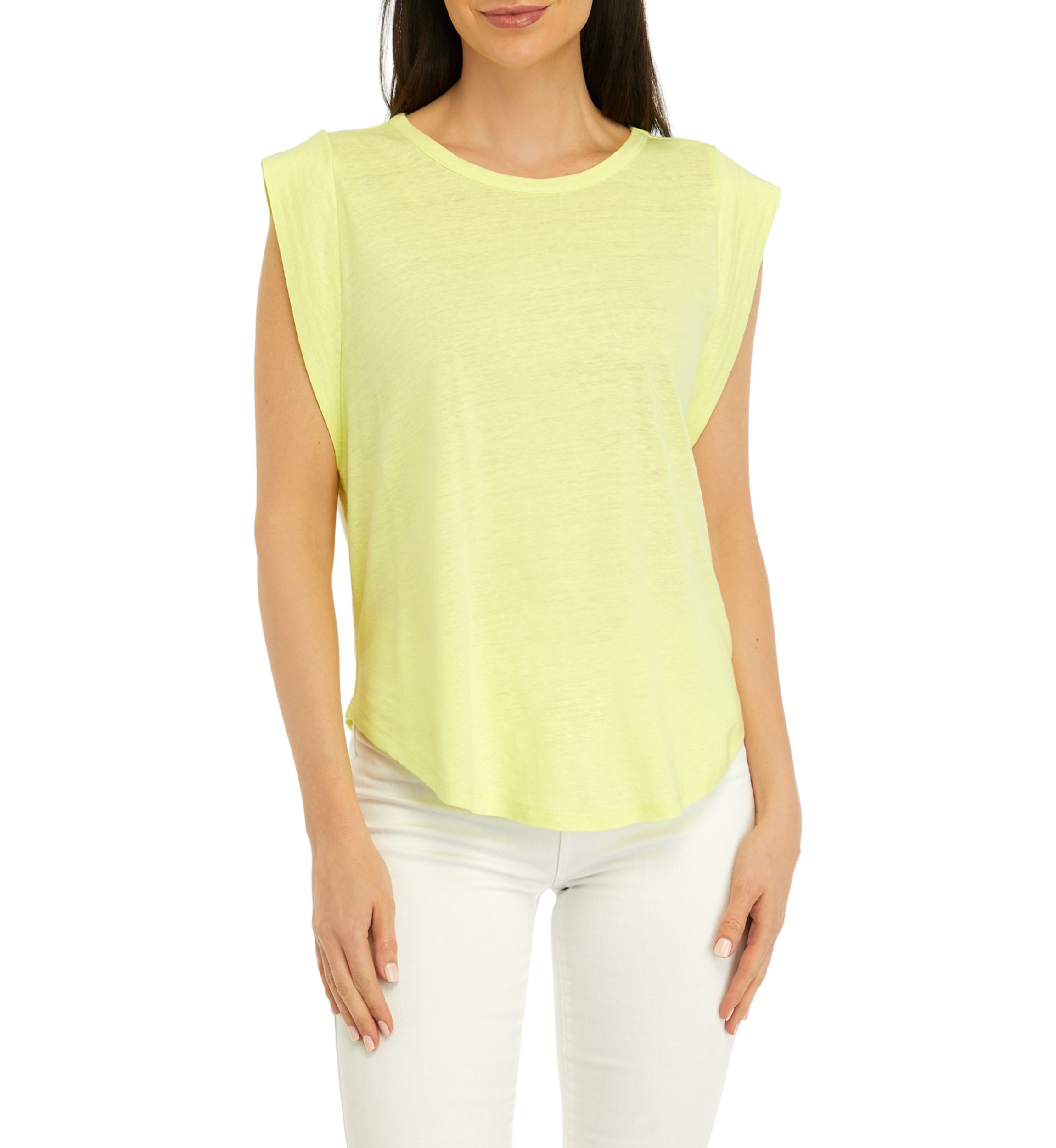 Womens Sleeveless Knit Linen T-Shirt