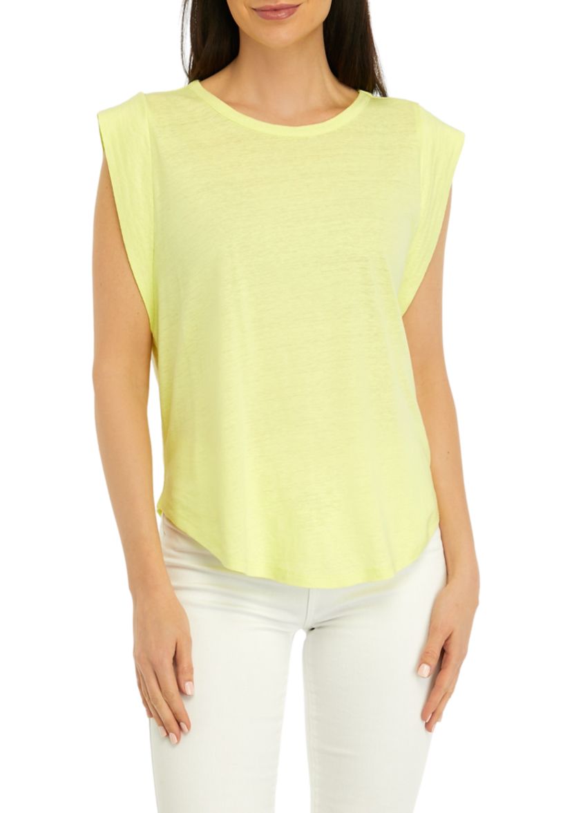 Womens Sleeveless Knit Linen T-Shirt