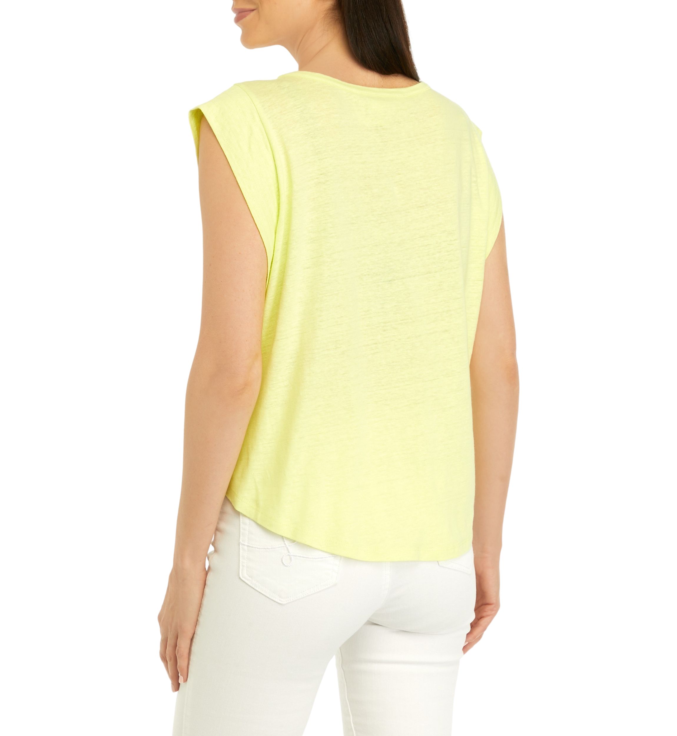 Womens Sleeveless Knit Linen T-Shirt