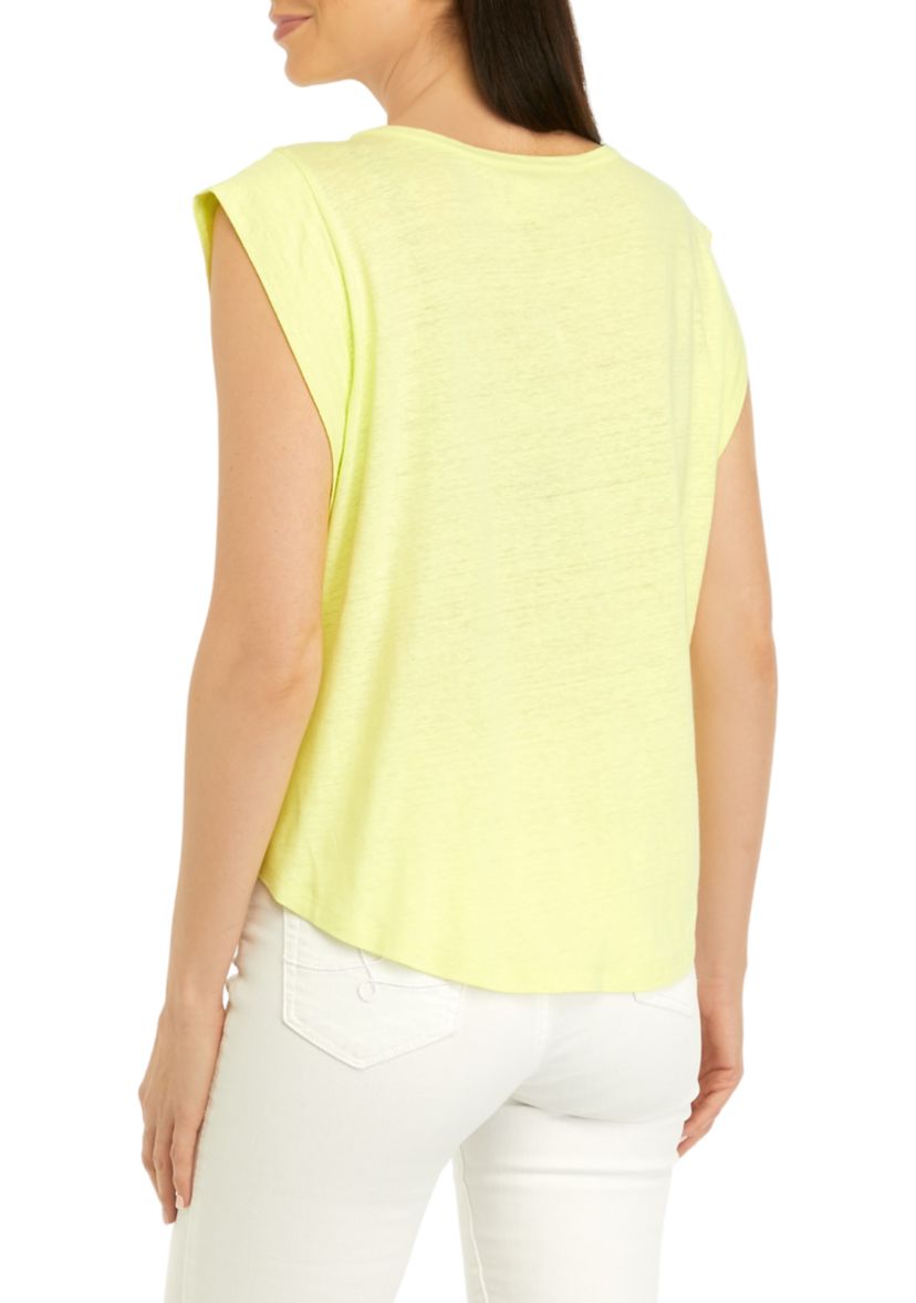 Womens Sleeveless Knit Linen T-Shirt