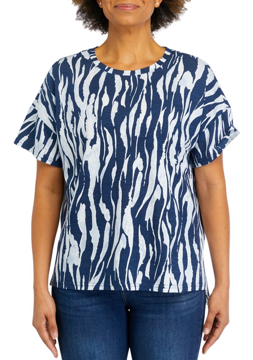 Womens Printed Slub Knit Top