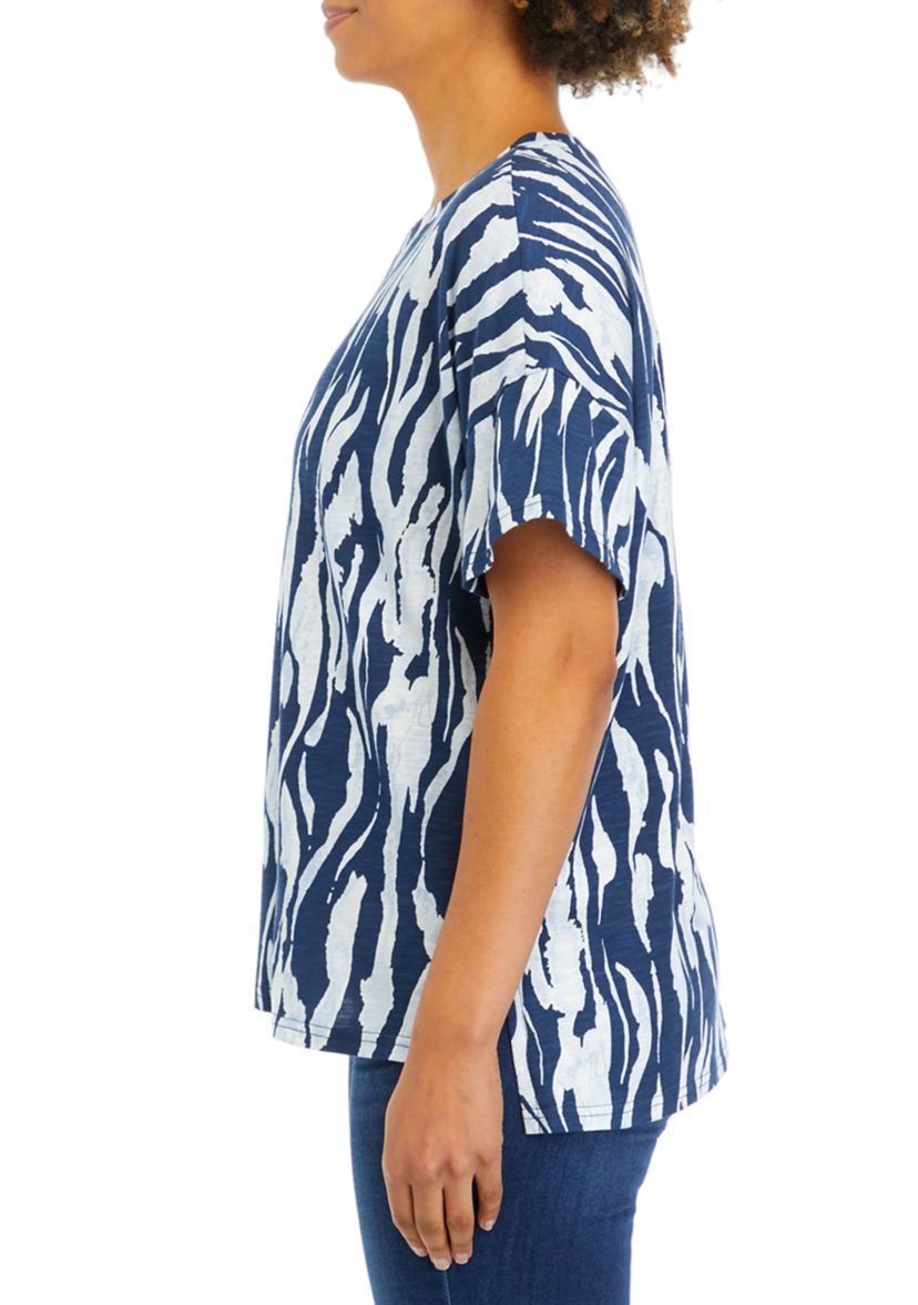 Womens Printed Slub Knit Top