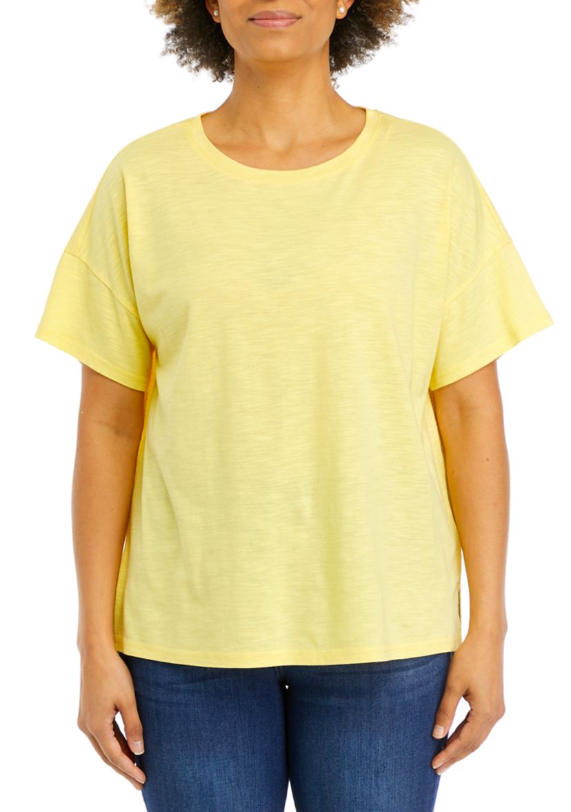 Womens Solid Slub Knit Top