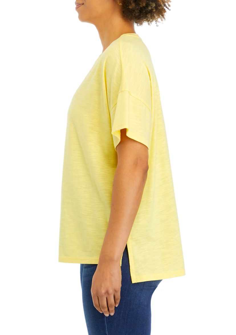 Womens Solid Slub Knit Top