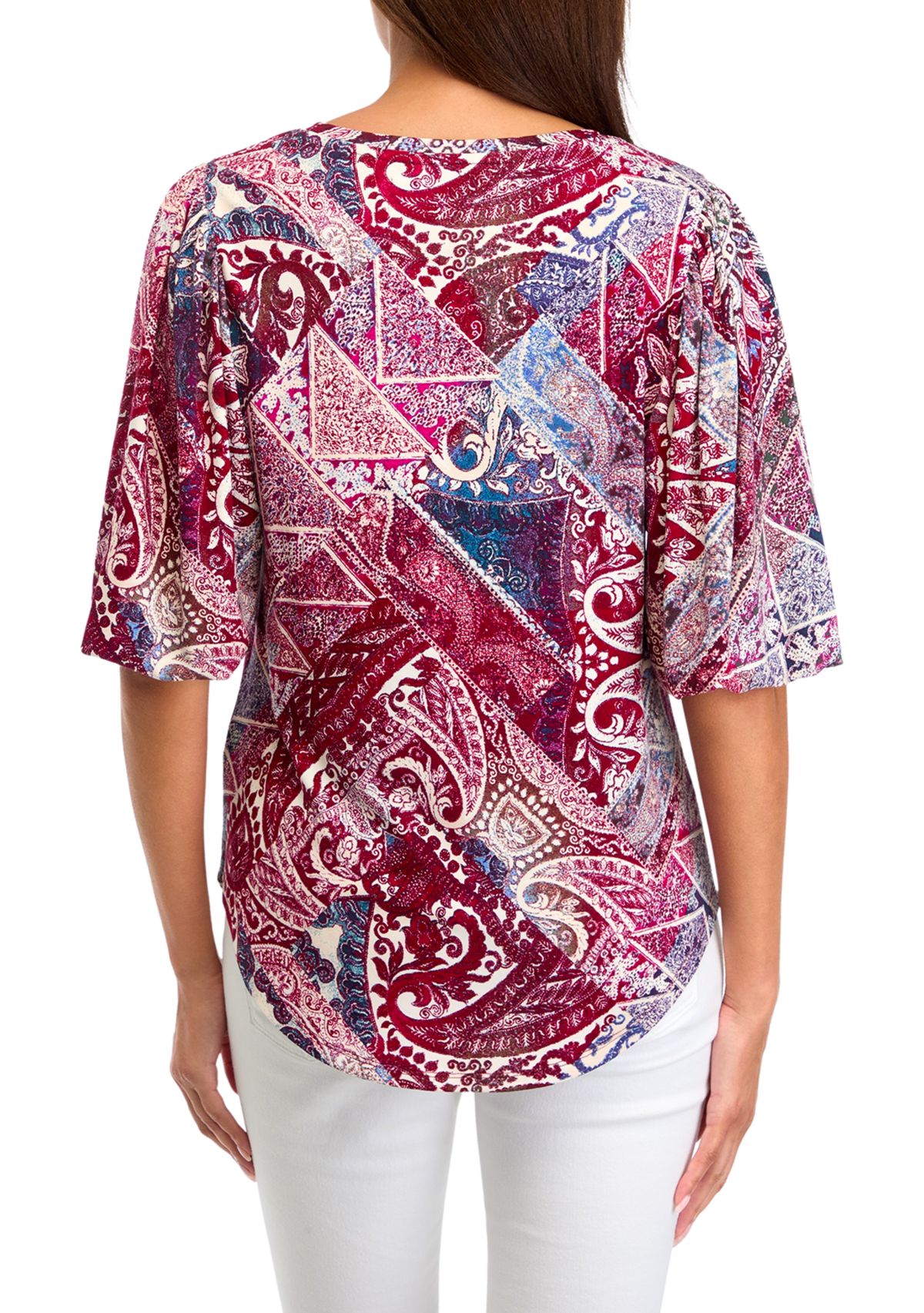 Womens Elbow Blouson Sleeve Printed Blouse