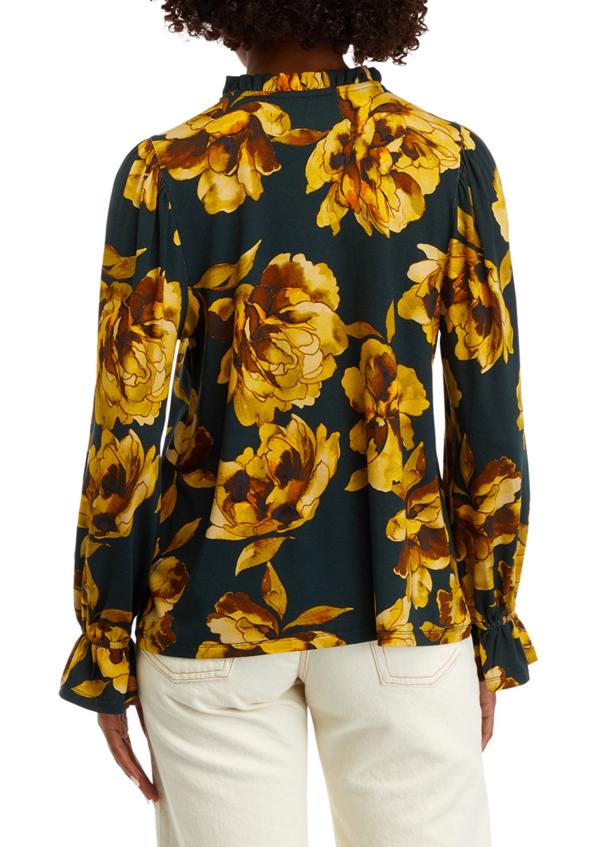 Womens Long Sleeve Tiered Mix Print Top 
