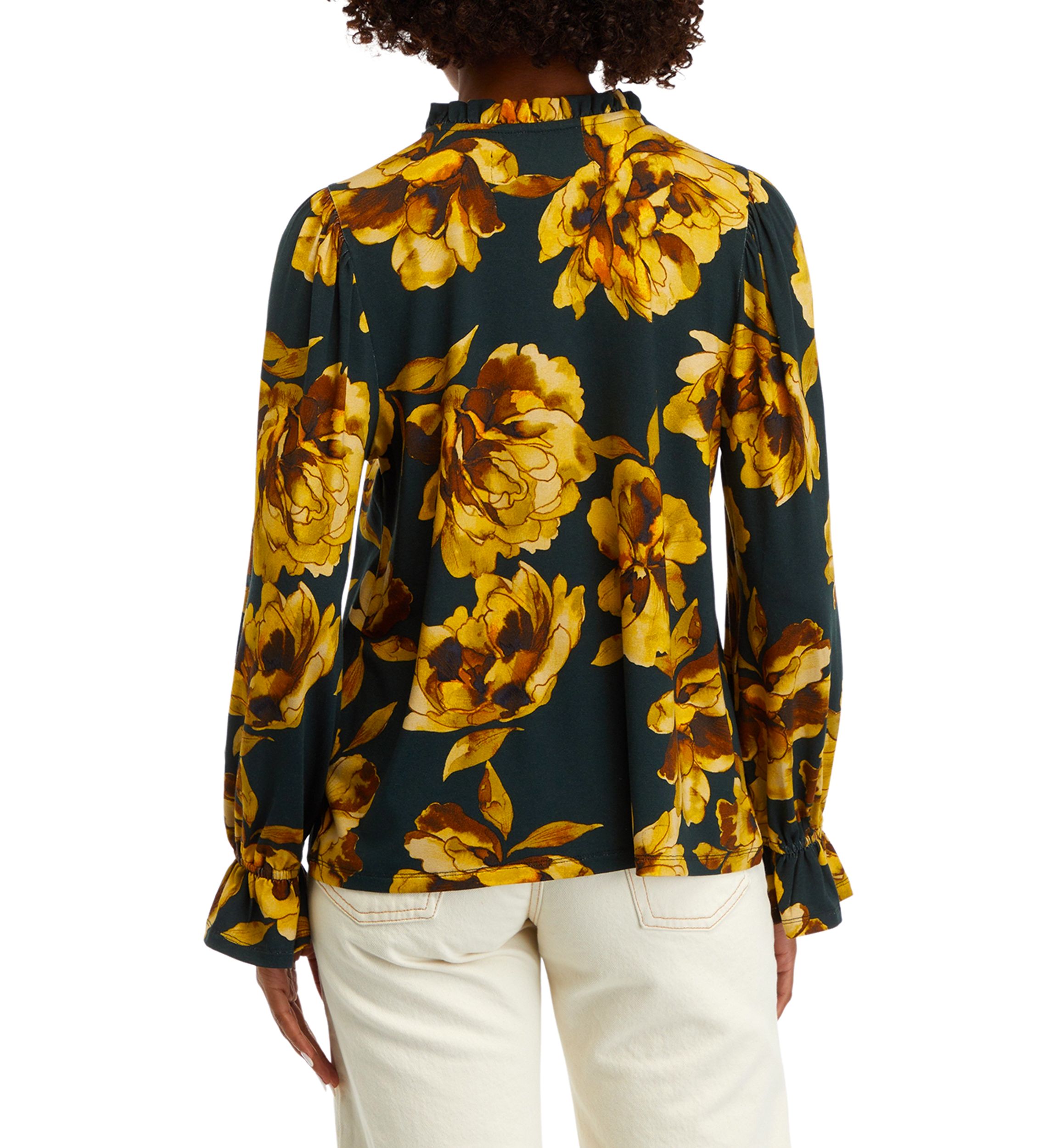 Womens Long Sleeve Tiered Mix Print Top 