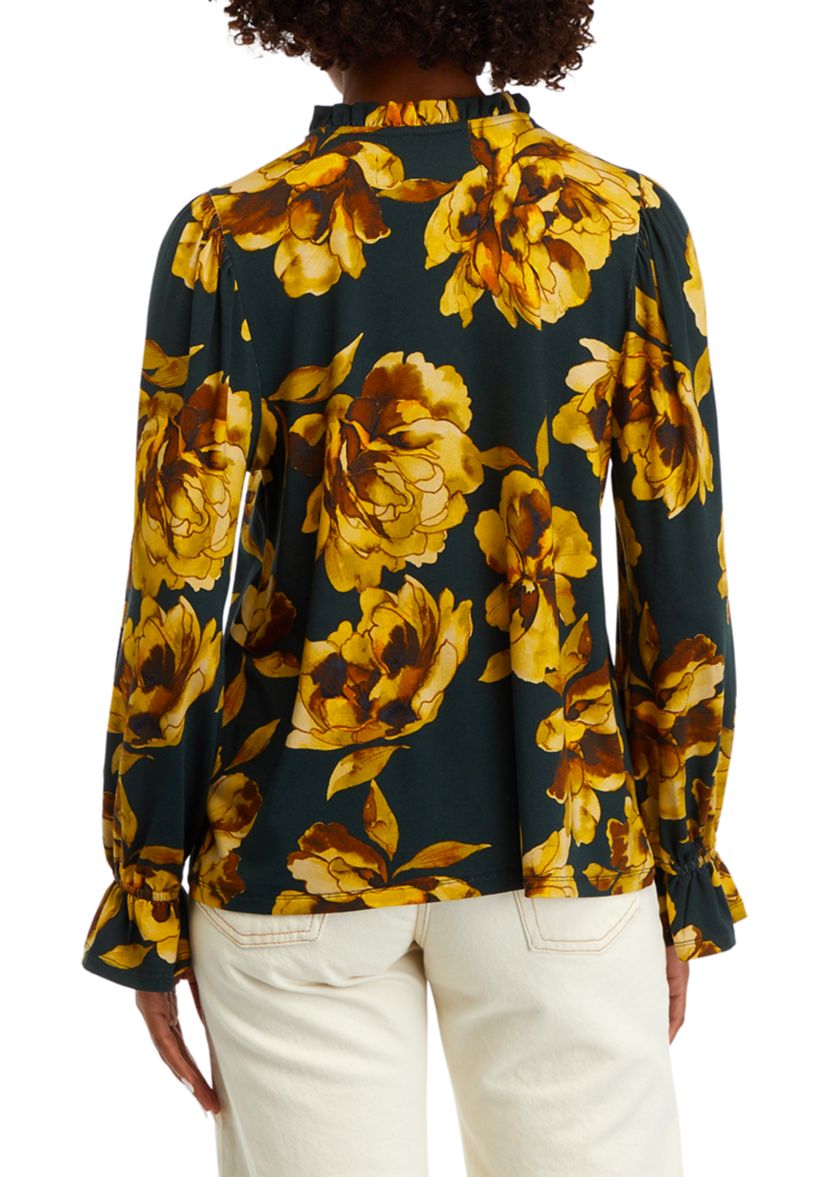 Womens Long Sleeve Tiered Mix Print Top 