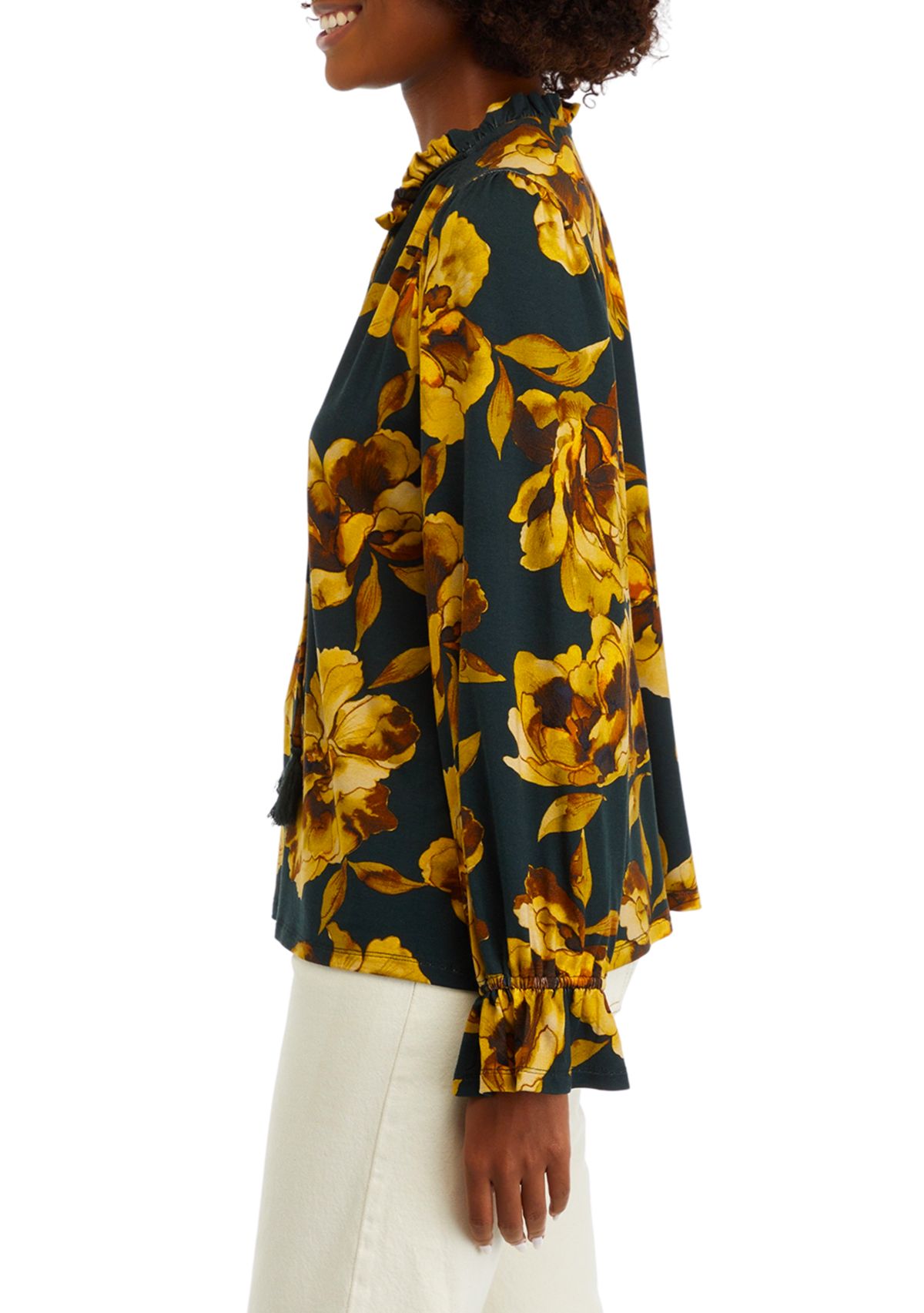 Womens Long Sleeve Tiered Mix Print Top 