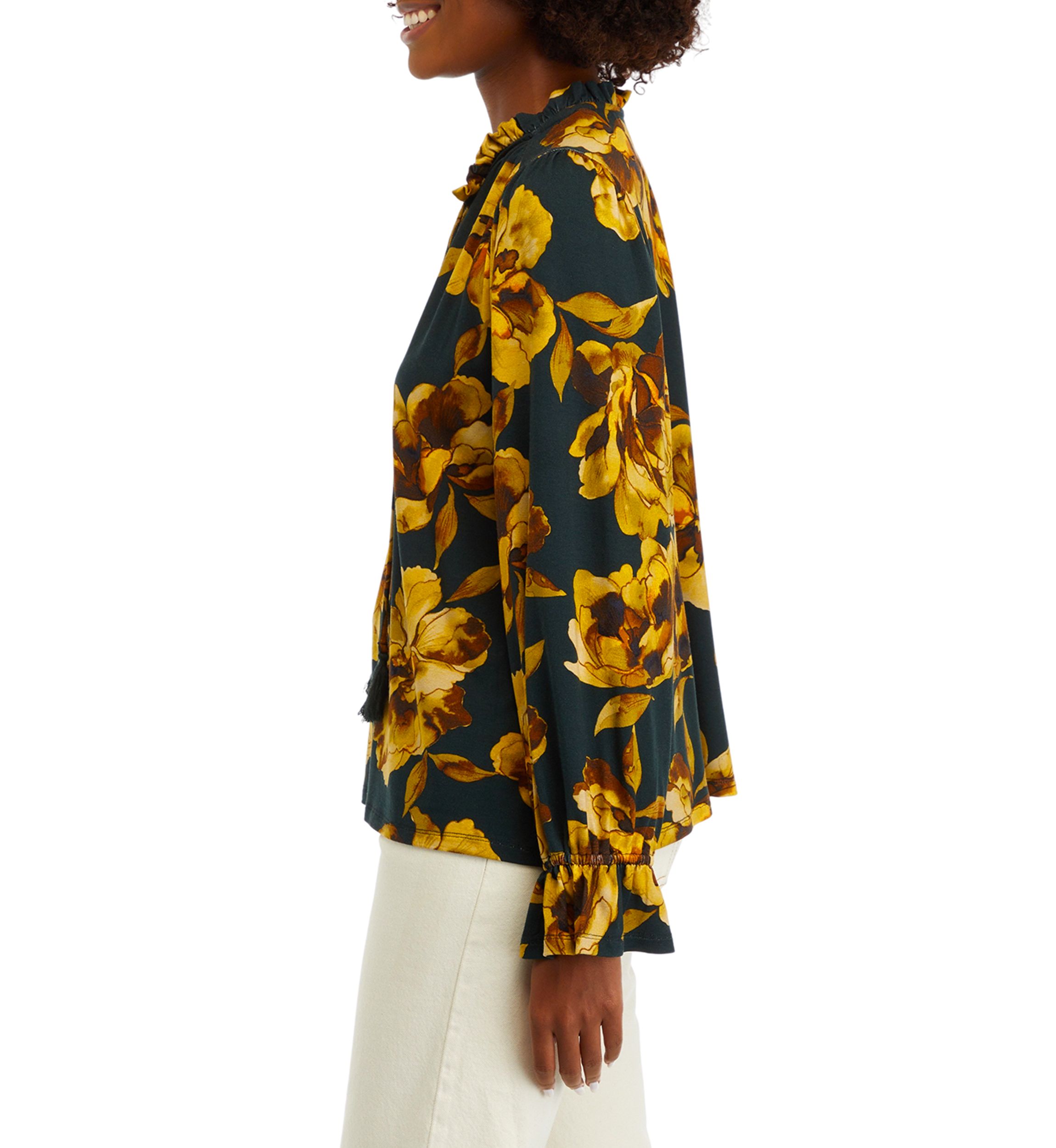 Womens Long Sleeve Tiered Mix Print Top 