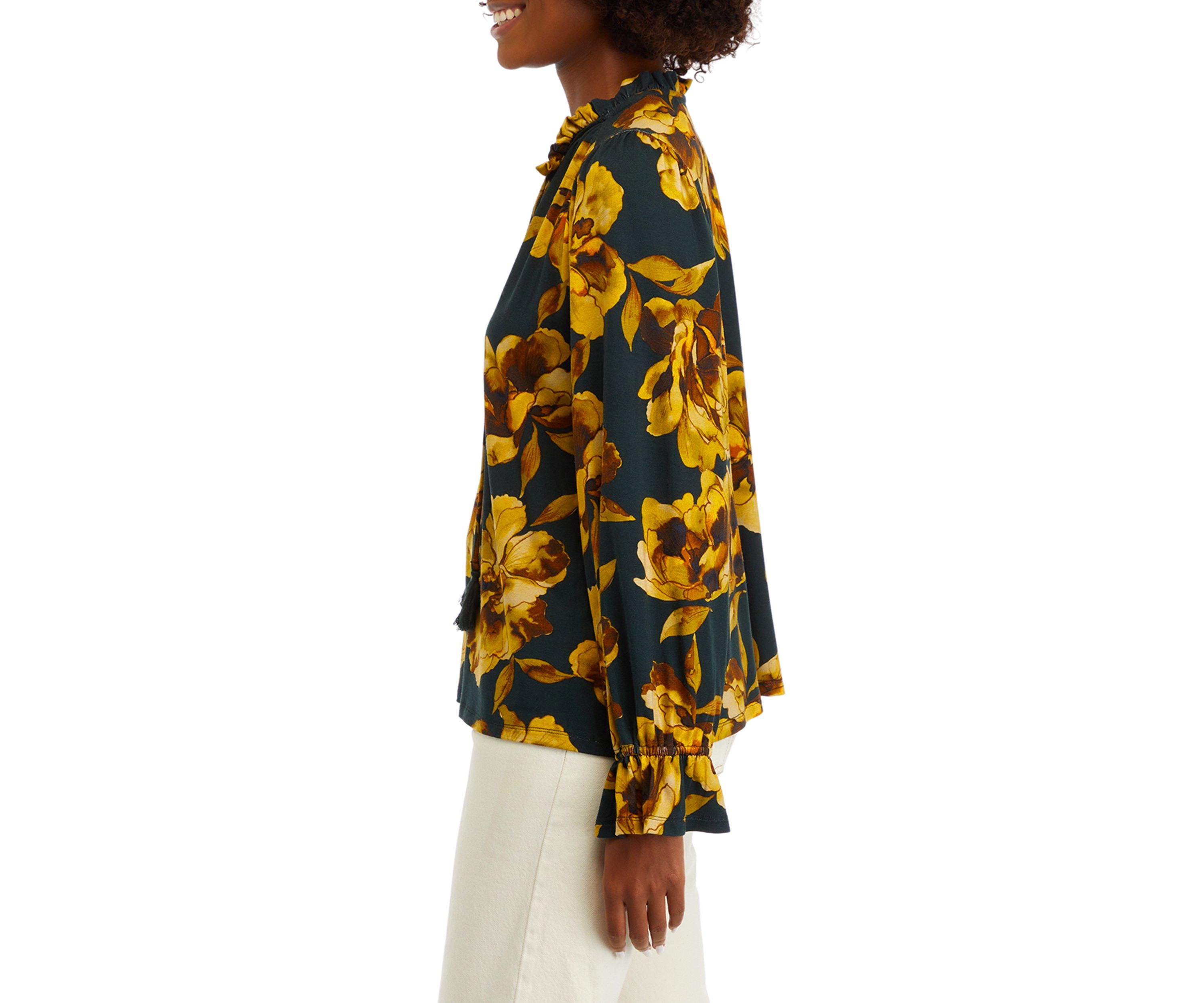 Womens Long Sleeve Tiered Mix Print Top 