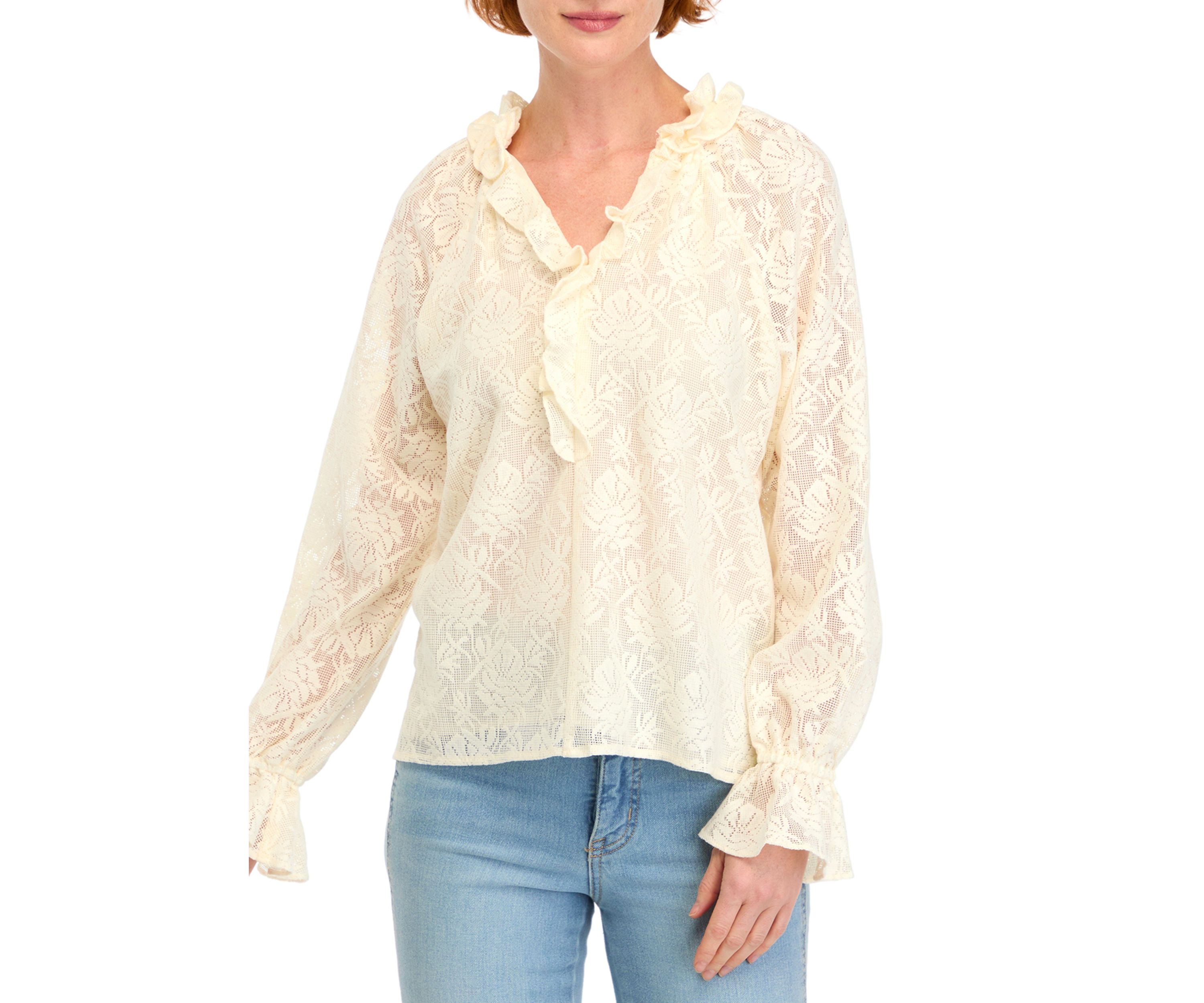Womens Long Sleeve Crochet Lace Blouse