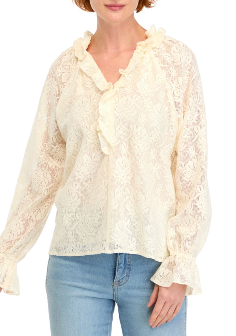 Womens Long Sleeve Crochet Lace Blouse