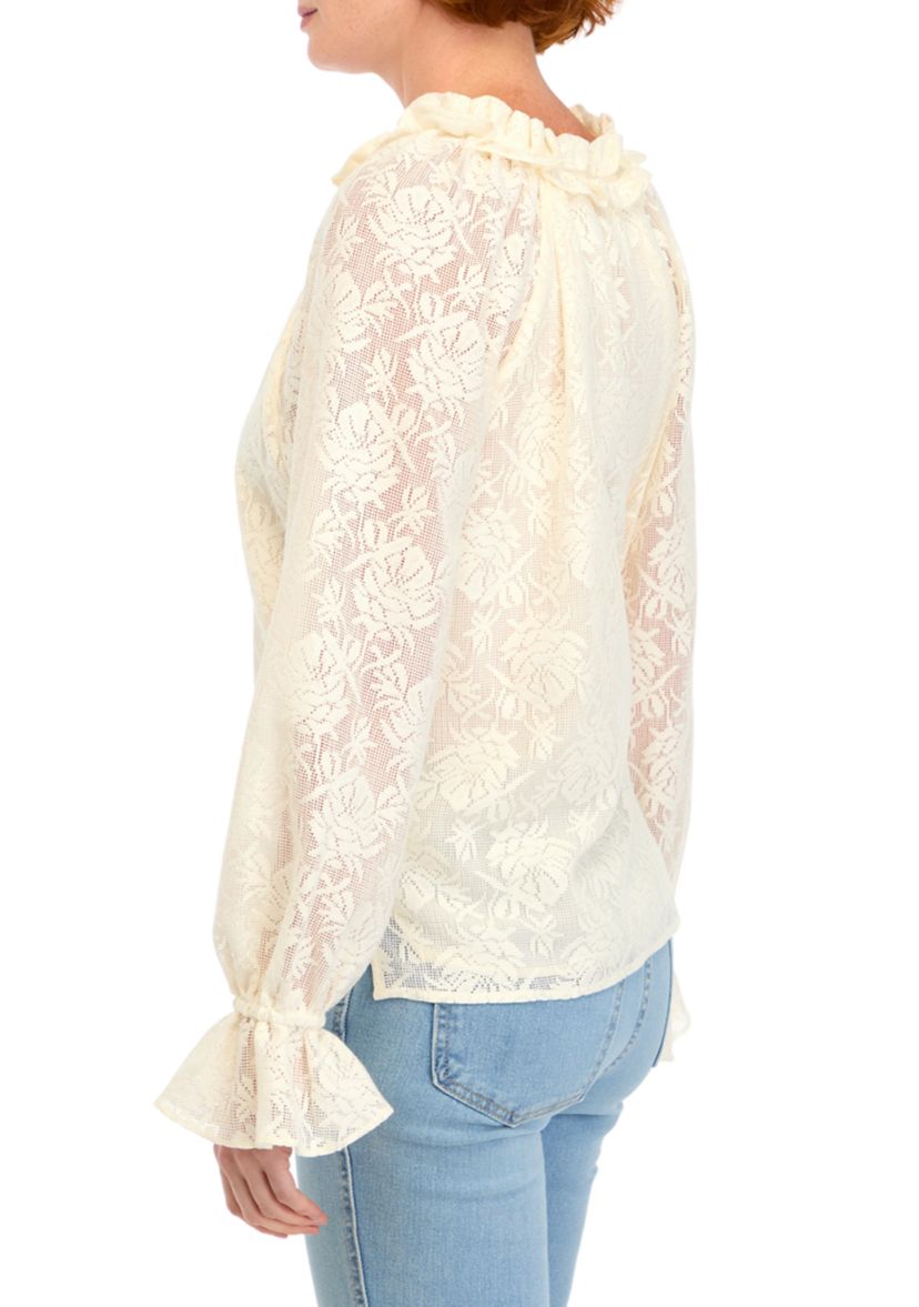 Womens Long Sleeve Crochet Lace Blouse