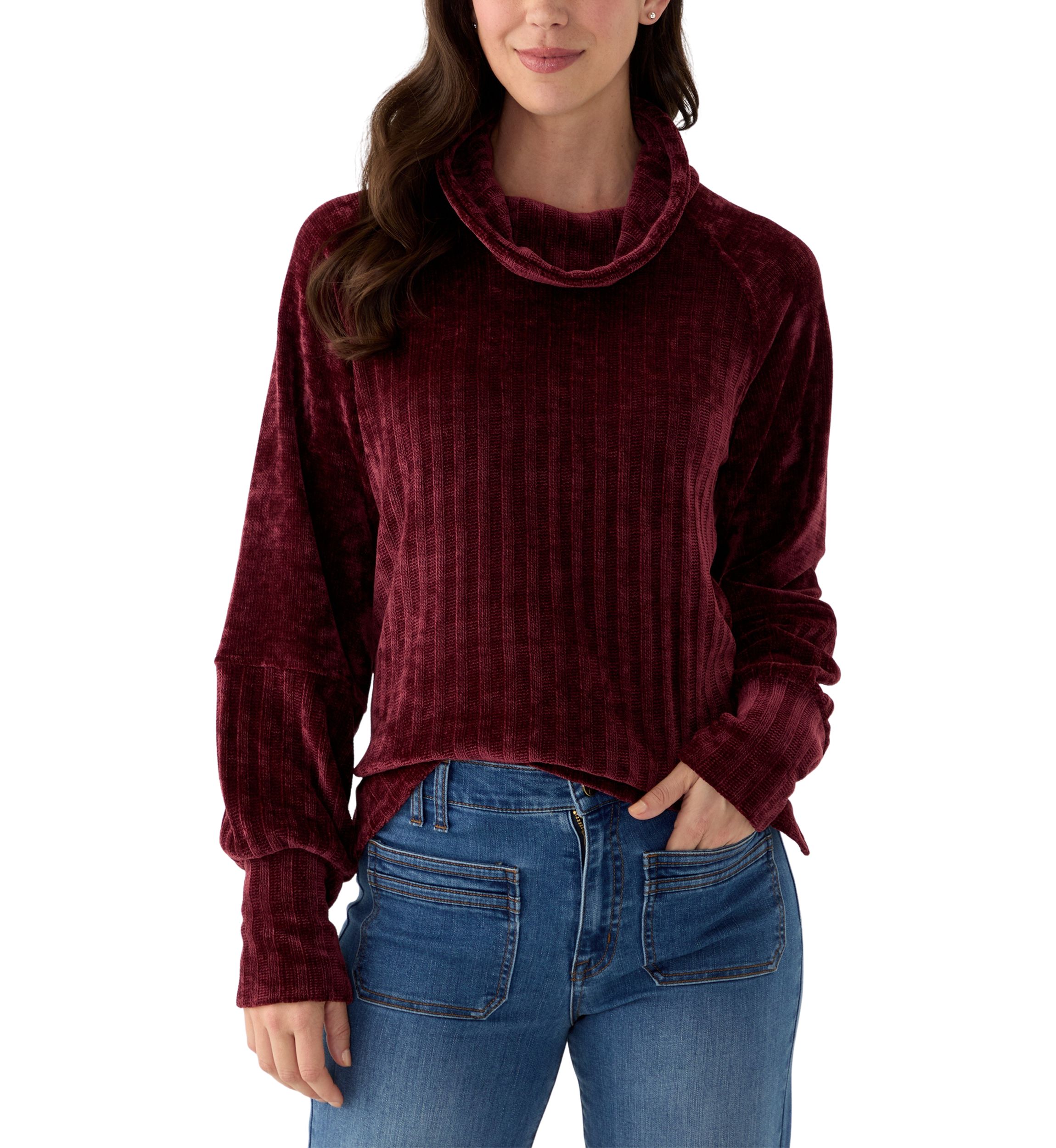 Womens Chenille Turtleneck Top with Side Slits