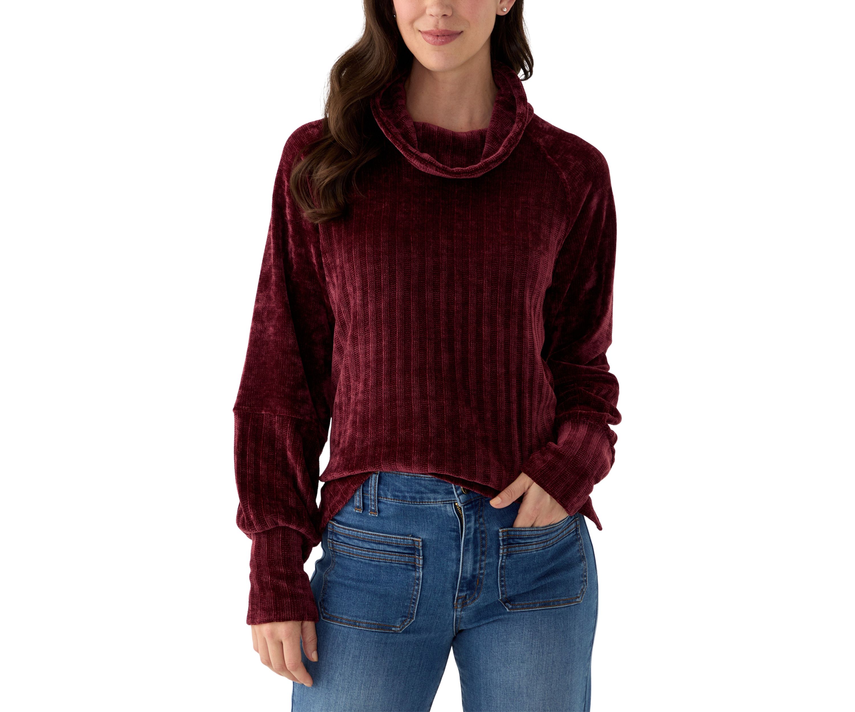 Womens Chenille Turtleneck Top with Side Slits