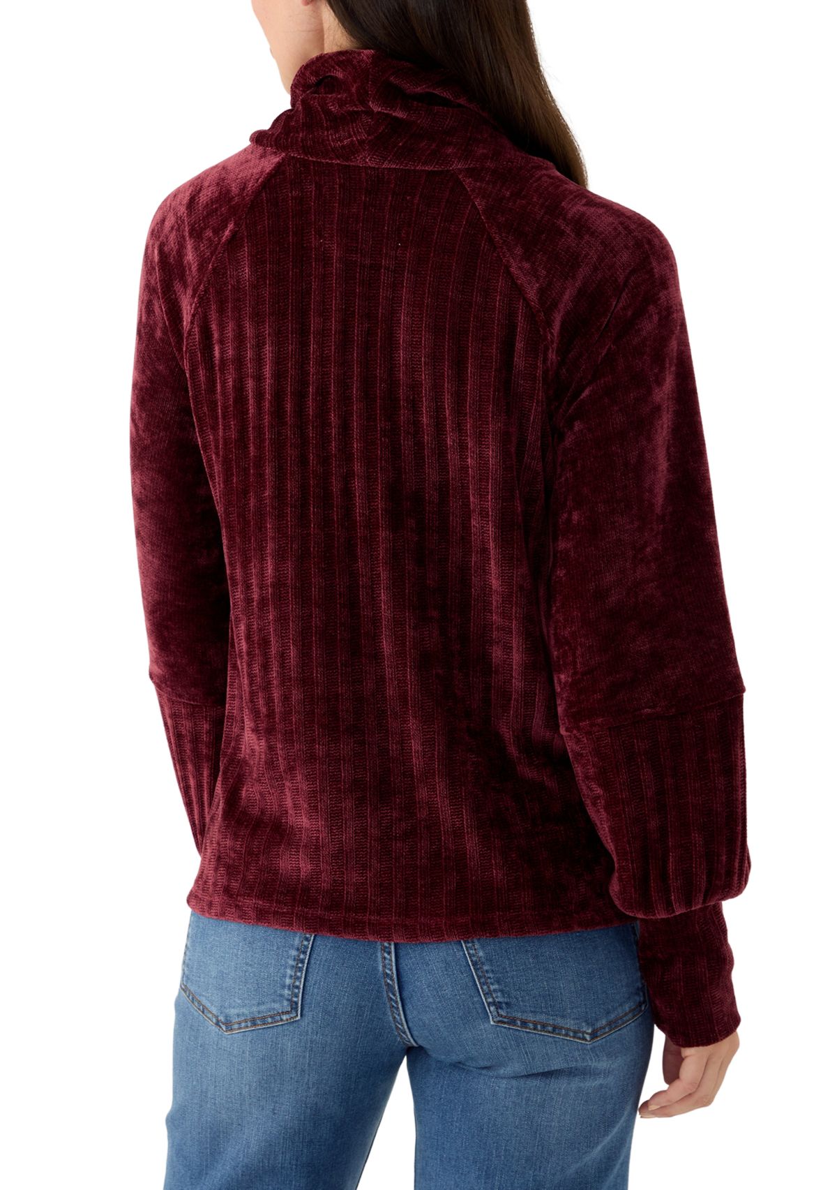 Womens Chenille Turtleneck Top with Side Slits