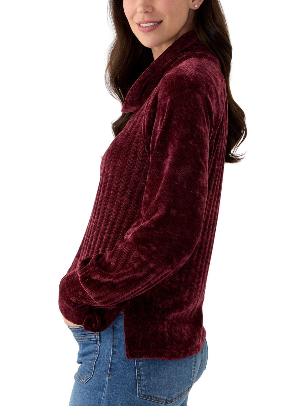 Womens Chenille Turtleneck Top with Side Slits