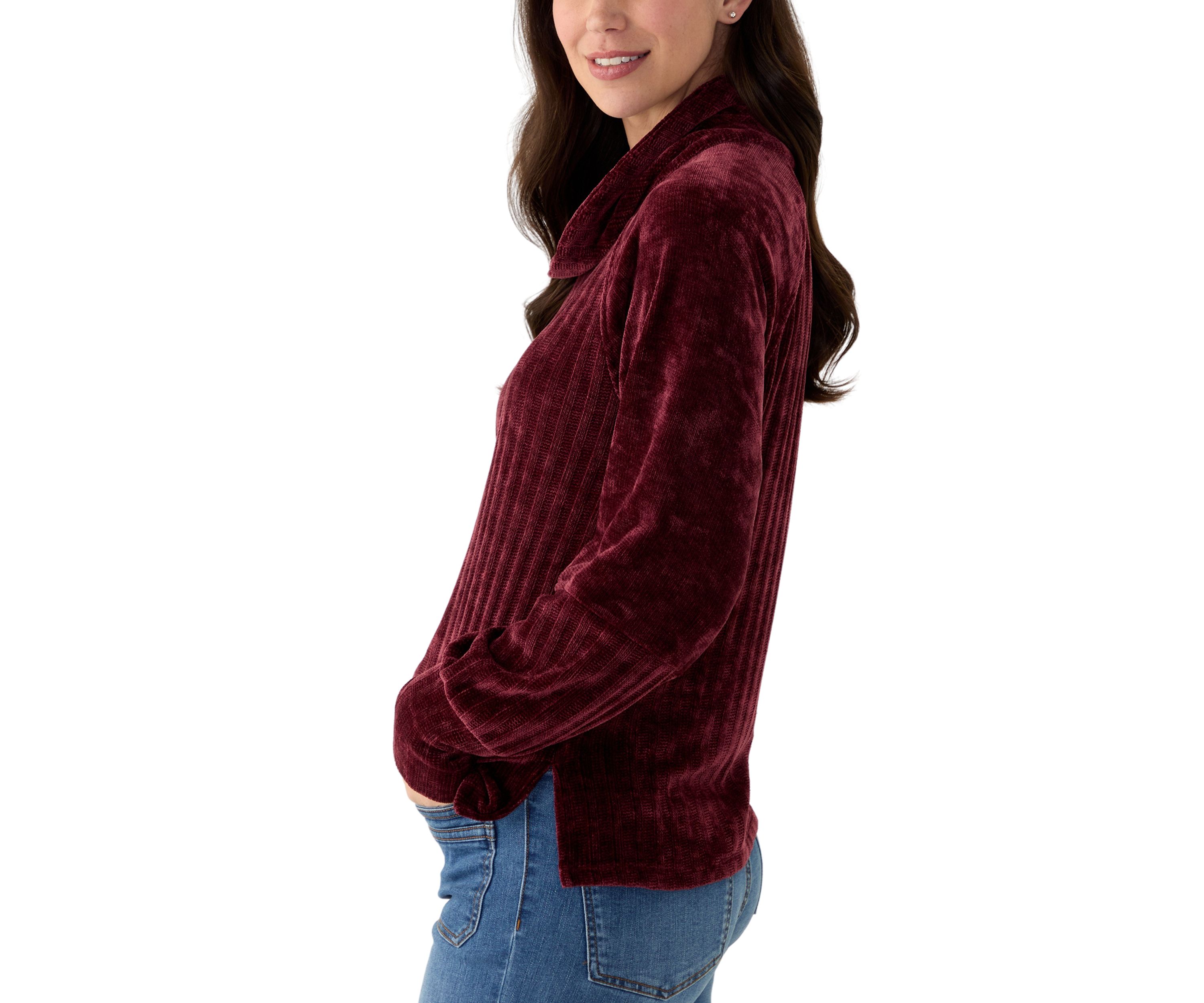 Womens Chenille Turtleneck Top with Side Slits