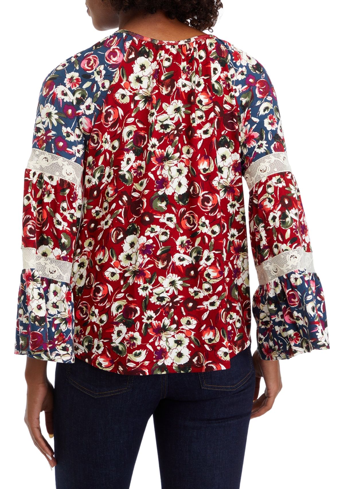 Womens Long Sleeve Tier Mix Print Top