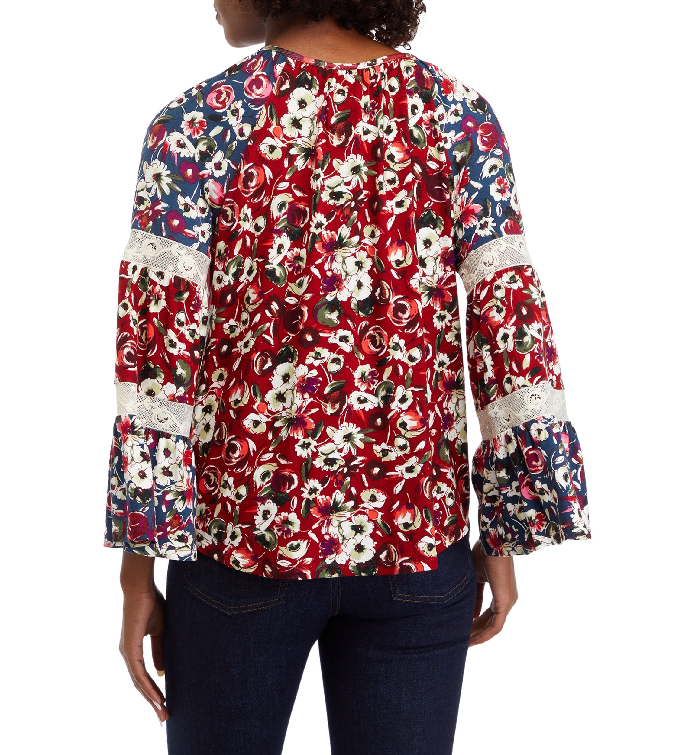 Womens Long Sleeve Tier Mix Print Top