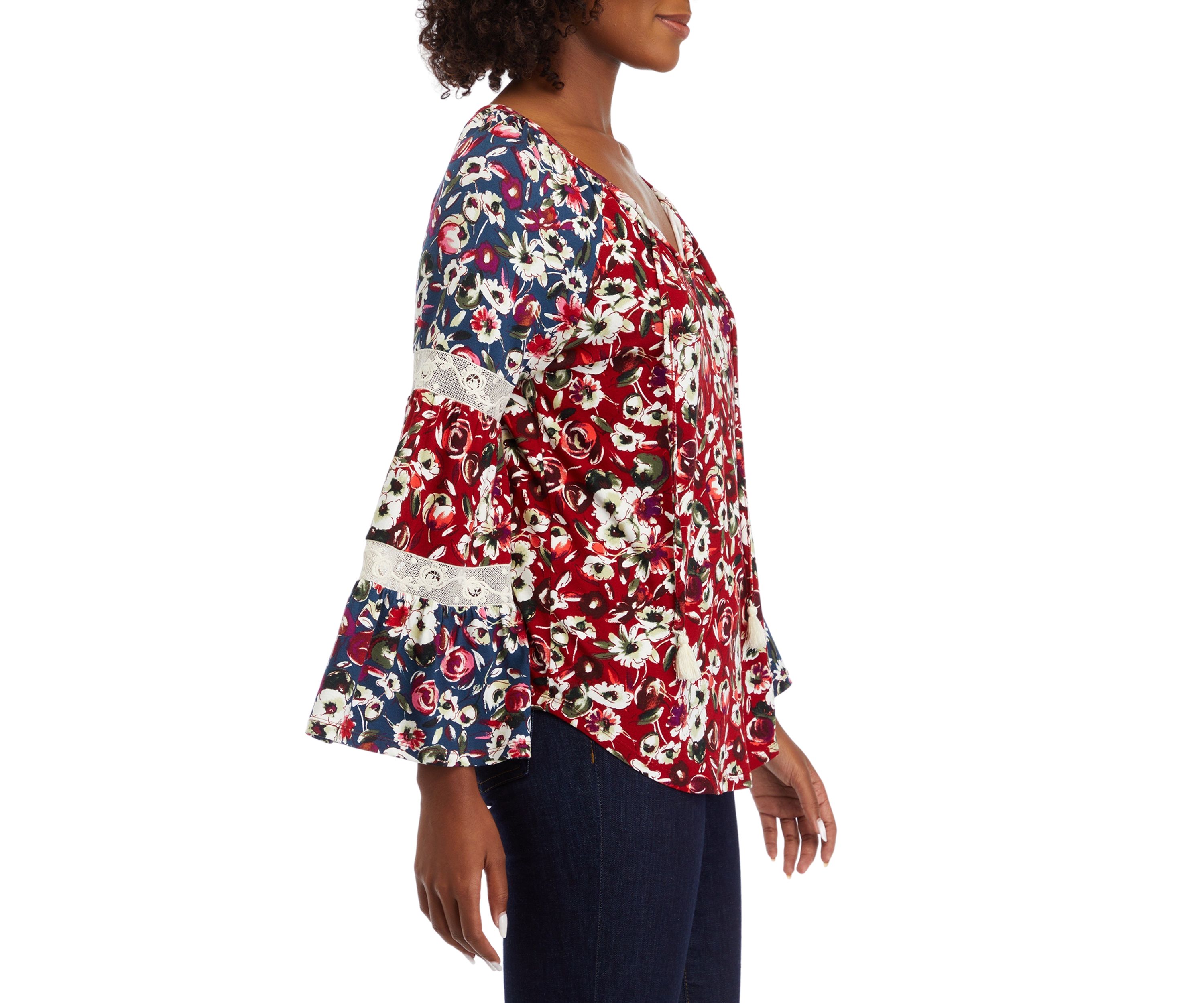 Womens Long Sleeve Tier Mix Print Top
