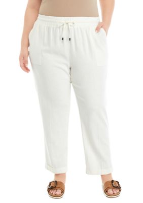 Cupio Women's Plus Size Easy Pull Up Pants, White, 1X