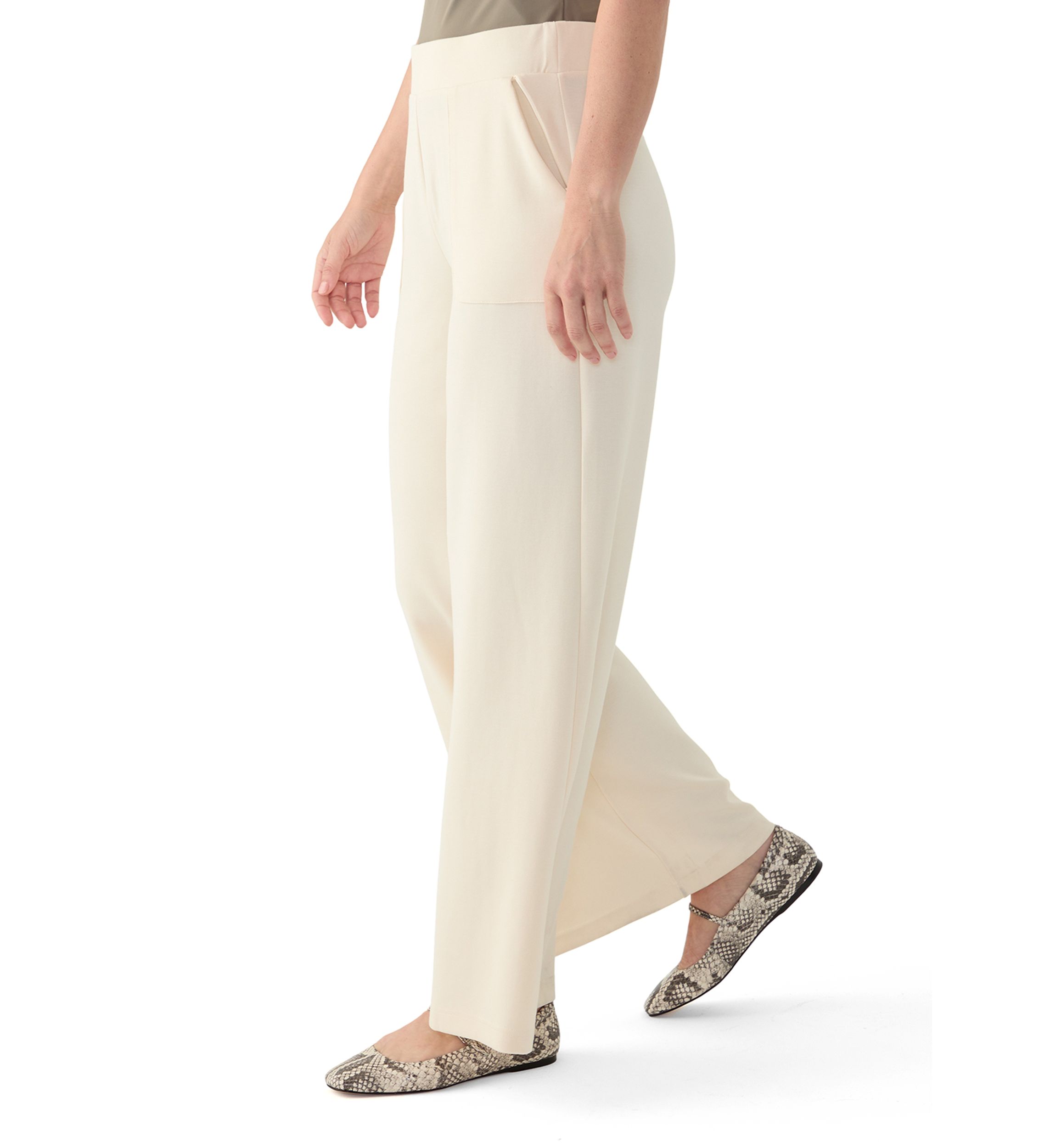 Womens Wide Leg Pants with Patch Pockets 