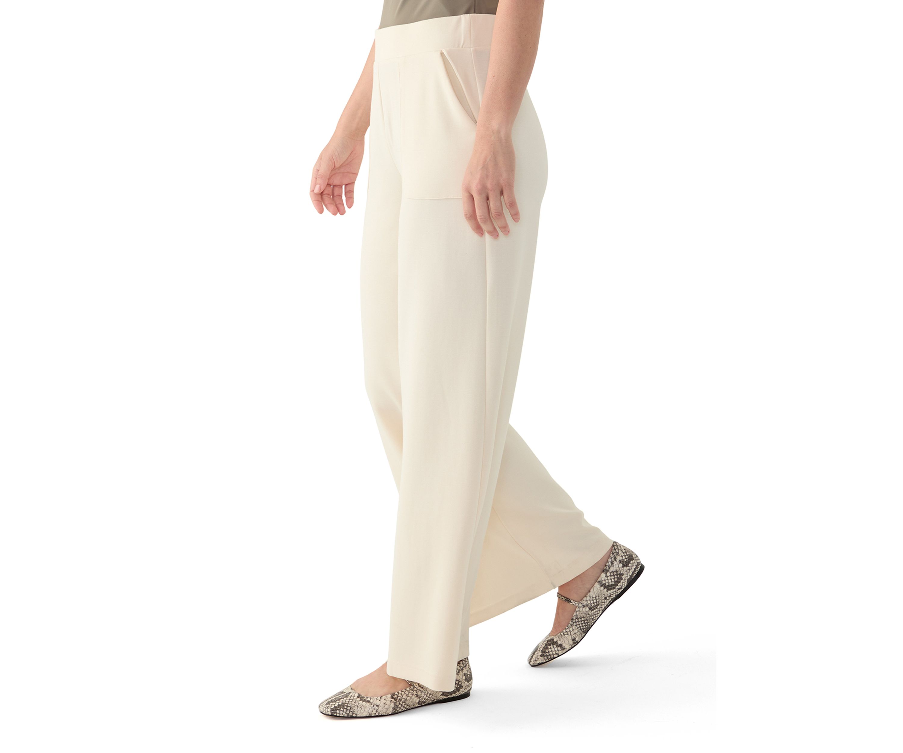 Womens Wide Leg Pants with Patch Pockets 
