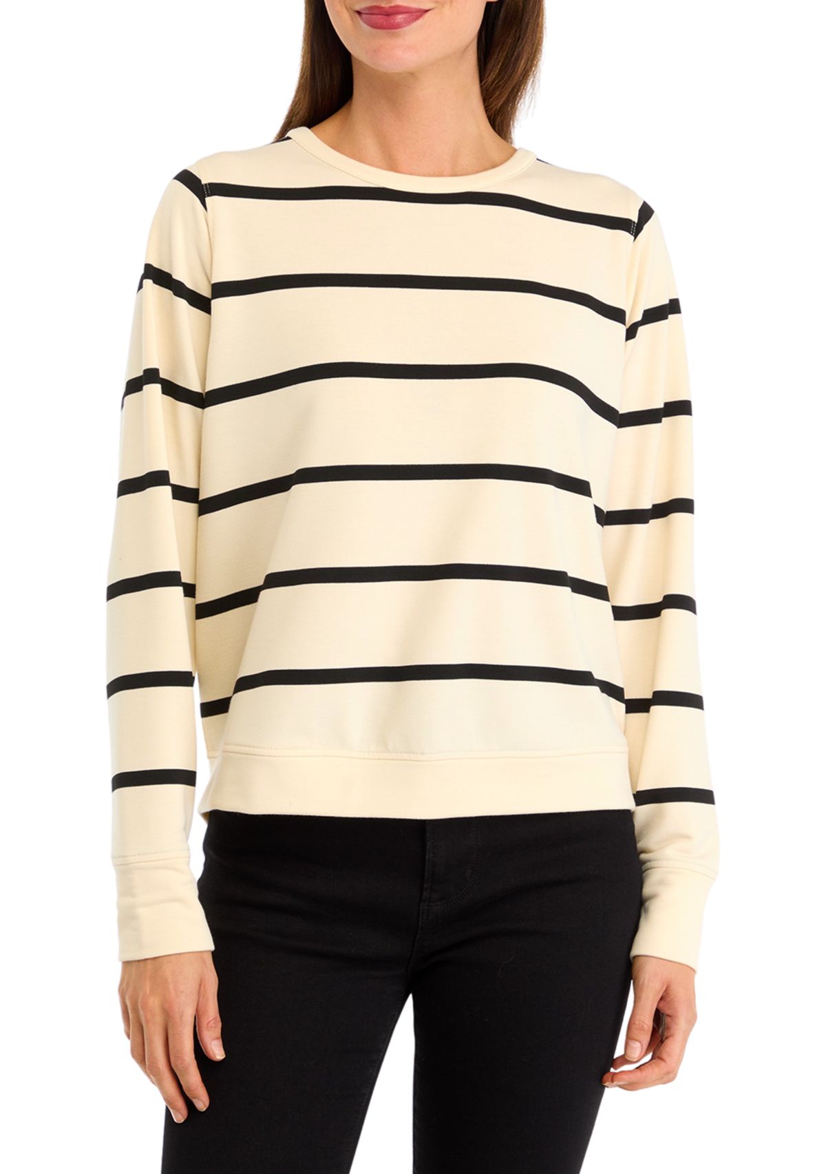Womens Striped Cropped Pullover T-Shirt with Dolman Sleeves