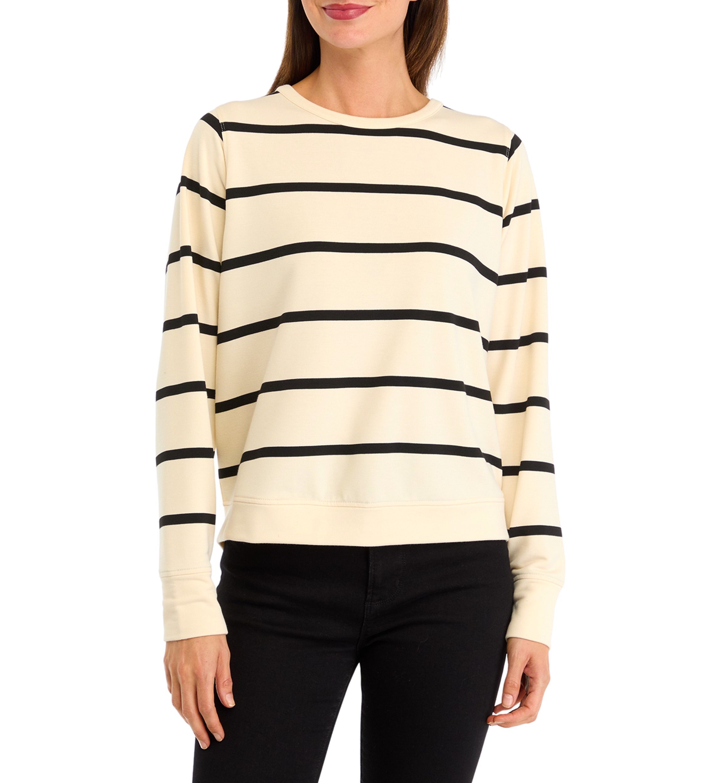 Womens Striped Cropped Pullover T-Shirt with Dolman Sleeves