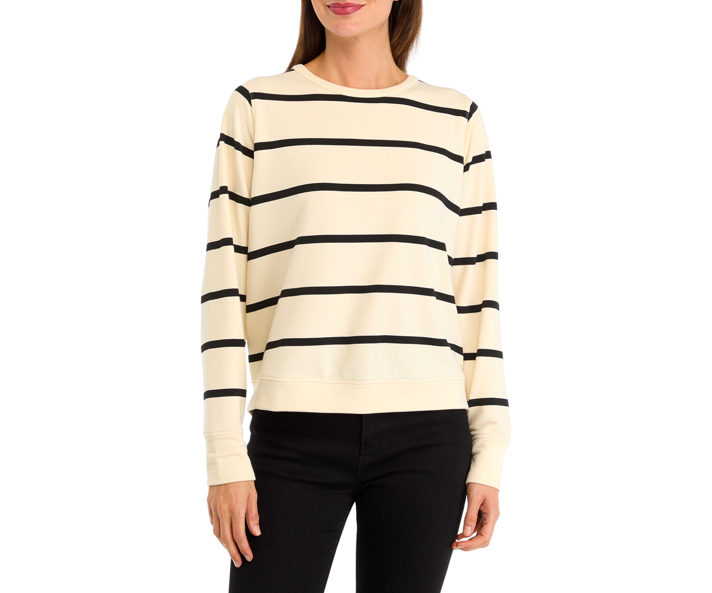 Womens Striped Cropped Pullover T-Shirt with Dolman Sleeves
